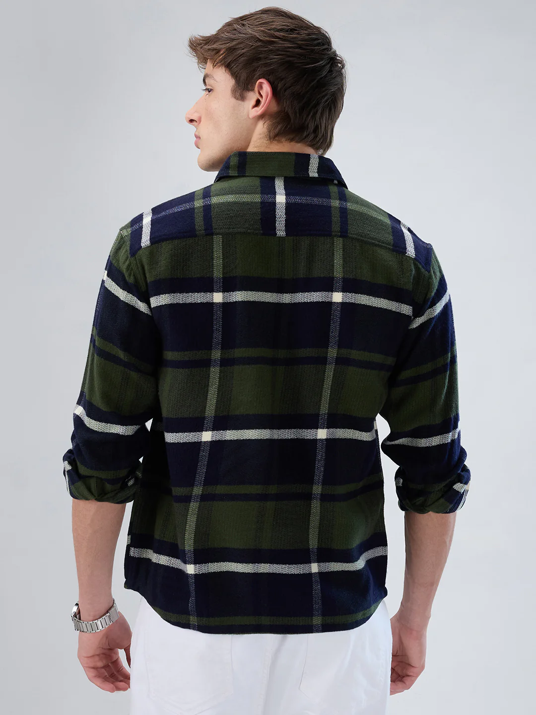 Olive & Black Checked Flannel Overshirt - Image 7