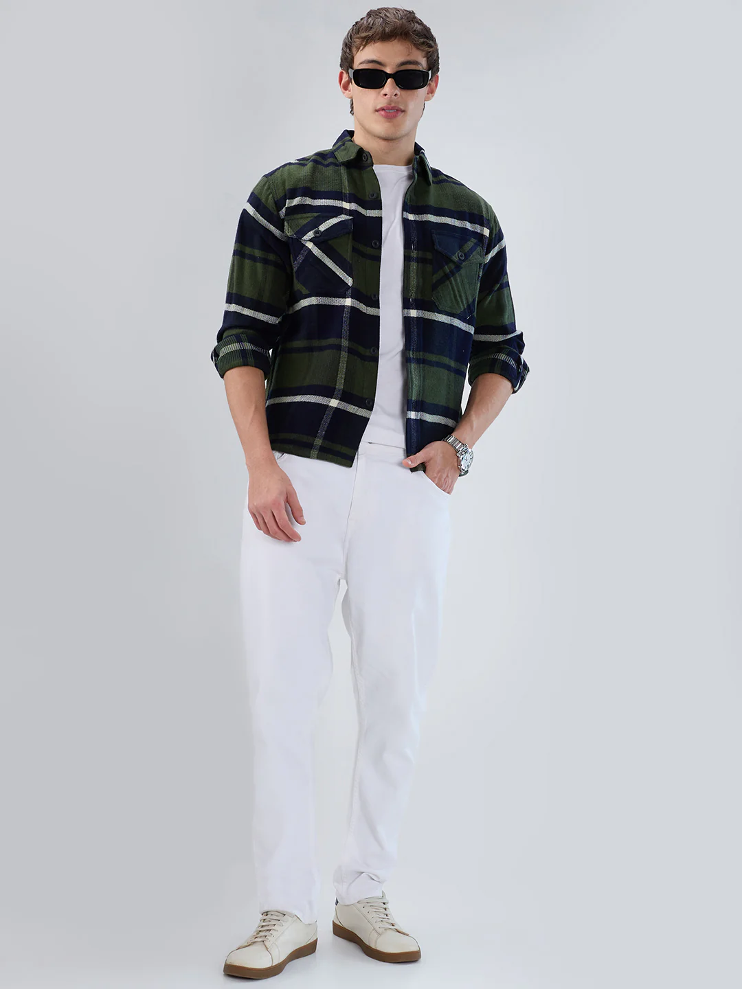 Olive & Black Checked Flannel Overshirt - Image 8