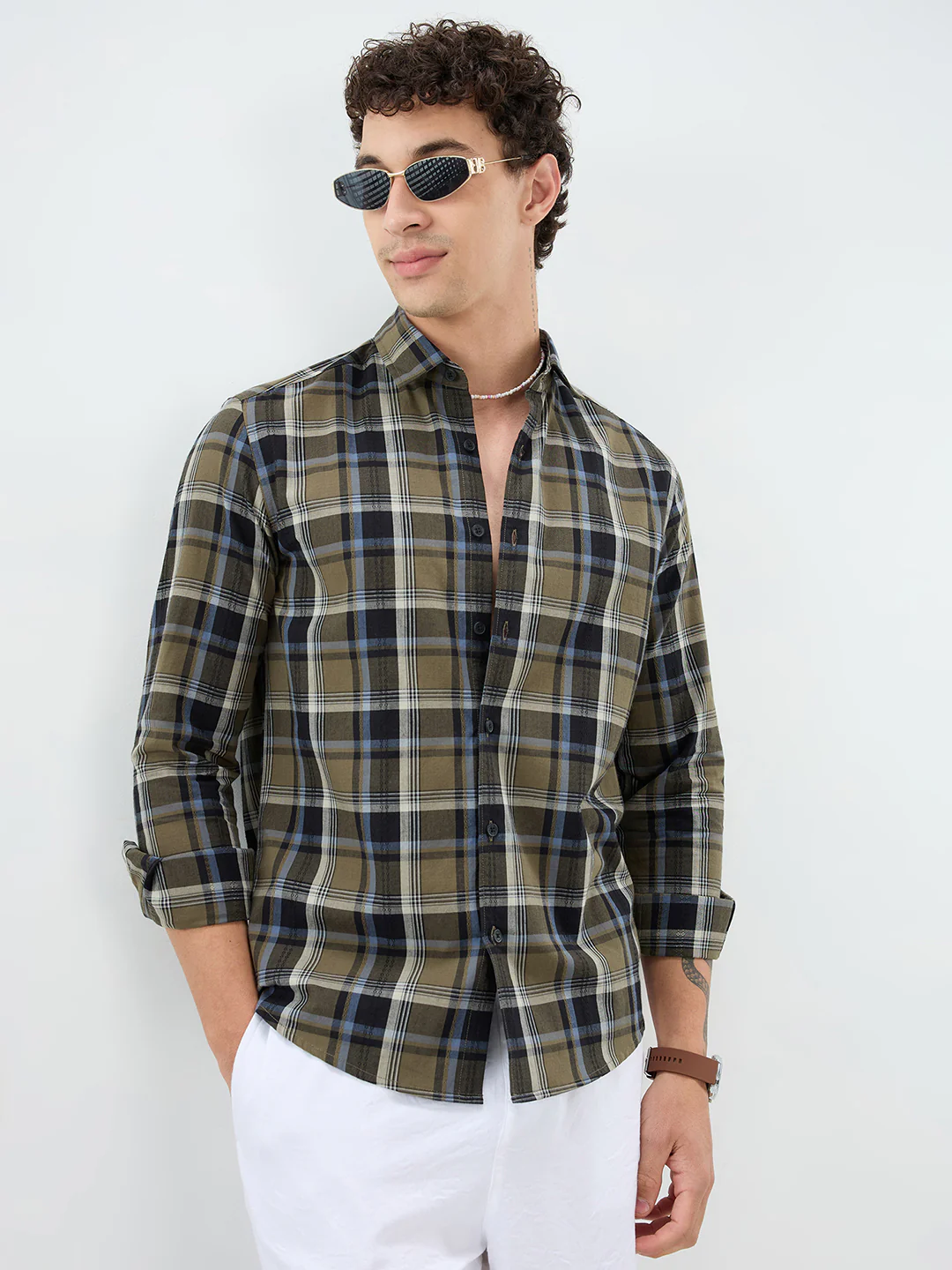Olive & Black Diamond Loom Checked Shirt - Image 2