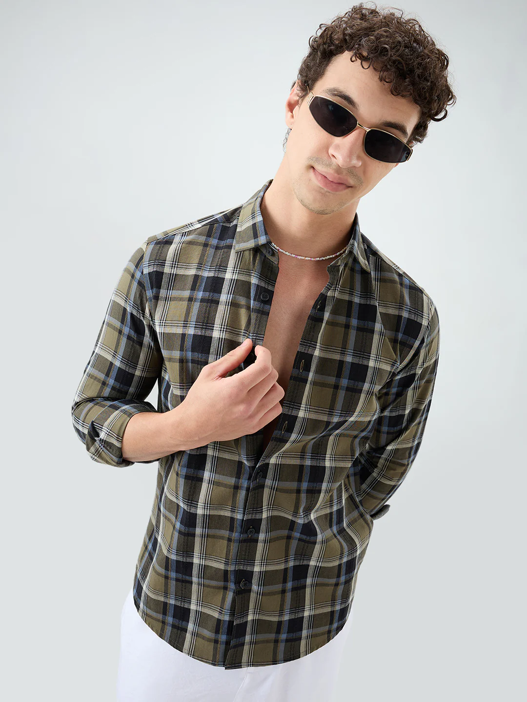 Olive & Black Diamond Loom Checked Shirt - Image 4