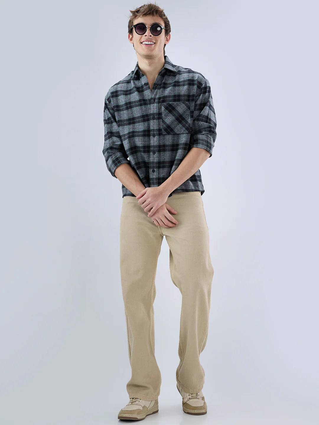 Olive & Black Multicolor Boxy Fit Crop Shirt - Image 8
