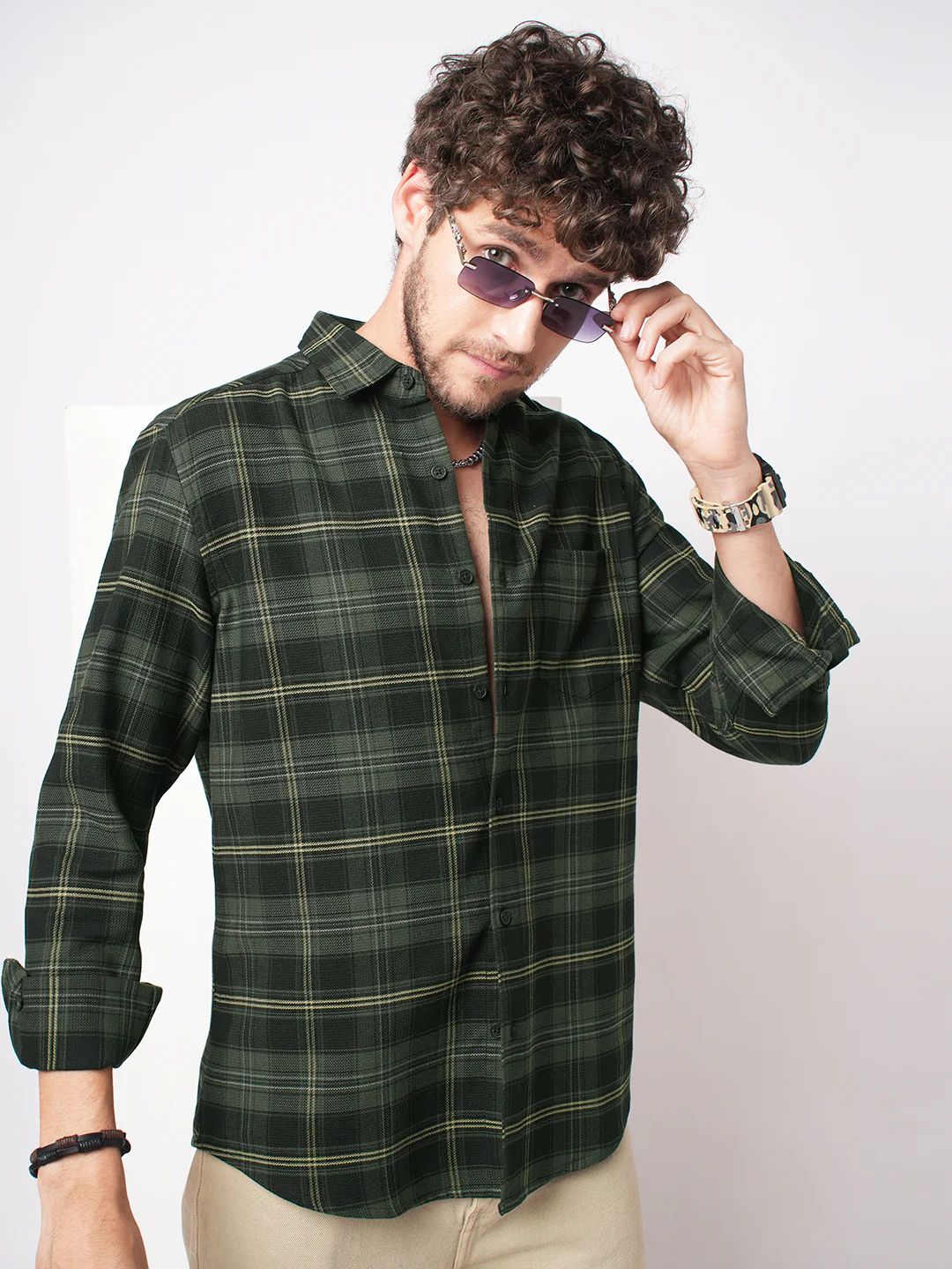 Premium Cotton Olive & Black Tartan Checked Shirt - Image 2