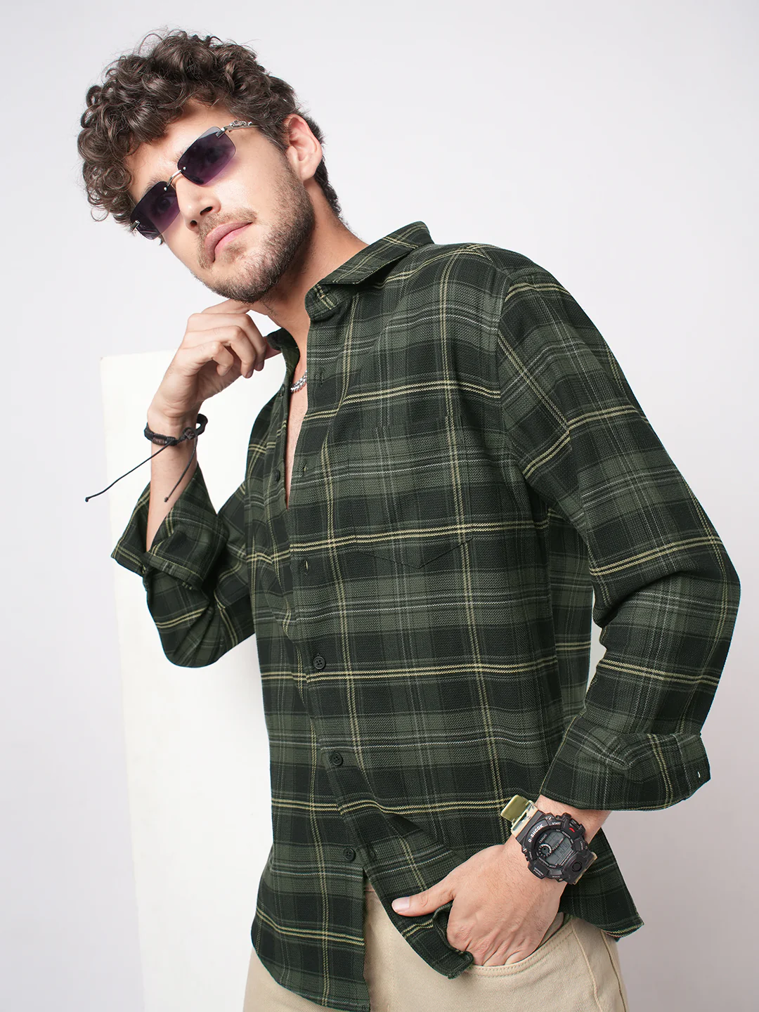 Premium Cotton Olive & Black Tartan Checked Shirt - Image 5