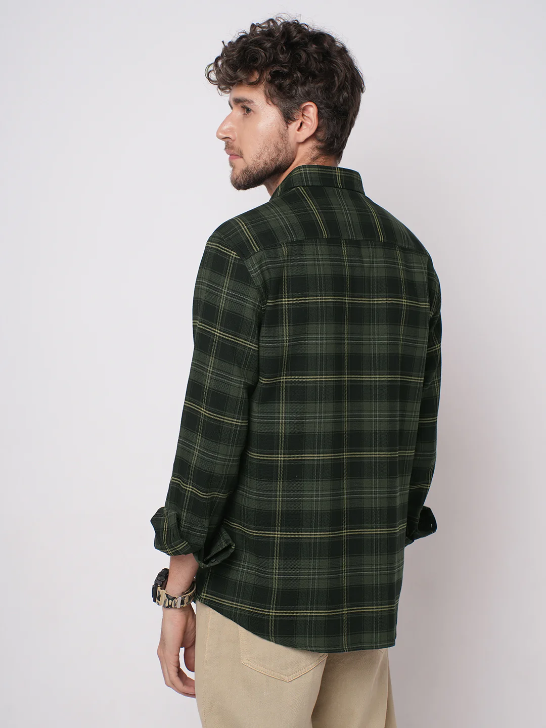 Premium Cotton Olive & Black Tartan Checked Shirt - Image 6