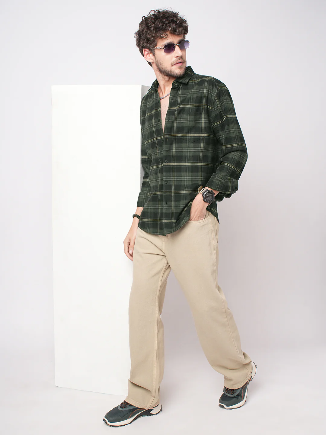 Premium Cotton Olive & Black Tartan Checked Shirt - Image 7