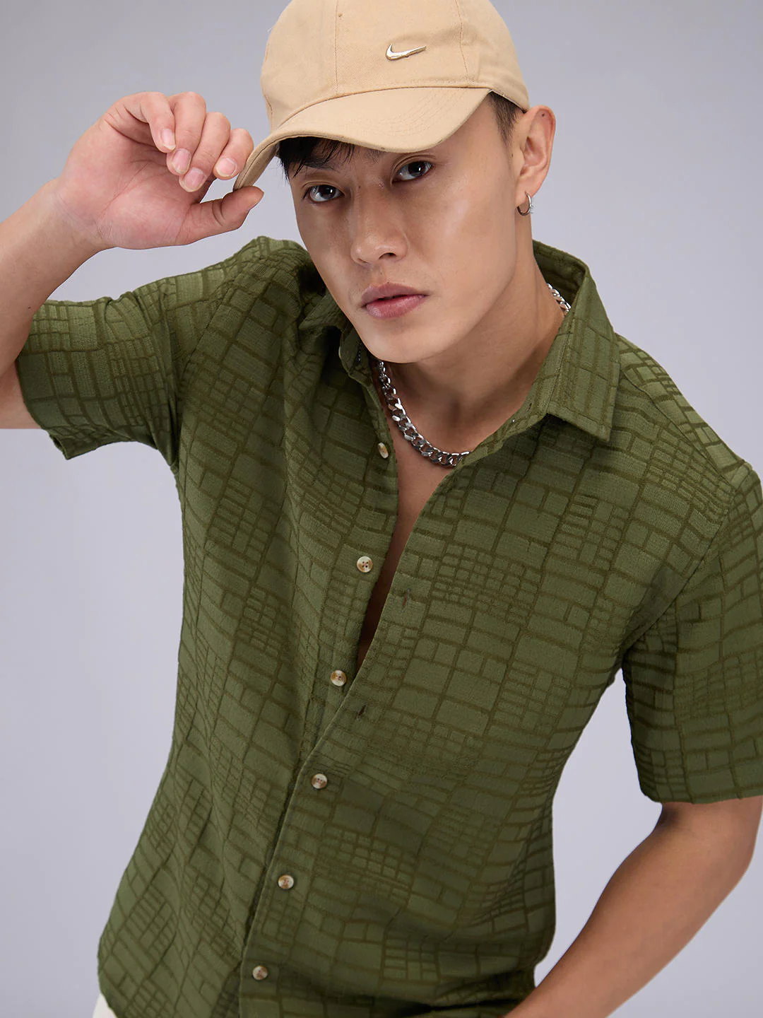 Olive Bold Square Textured Shirt