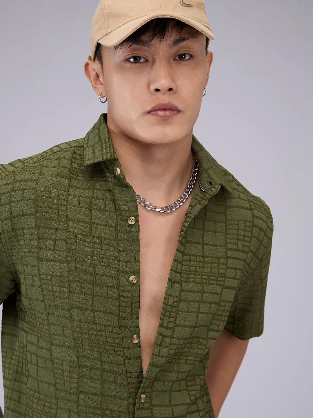 Olive Bold Square Textured Shirt - Image 2