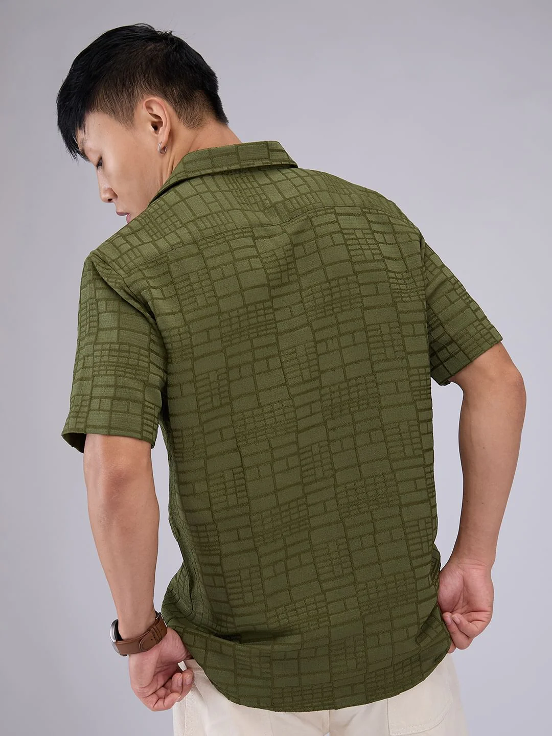 Olive Bold Square Textured Shirt - Image 7