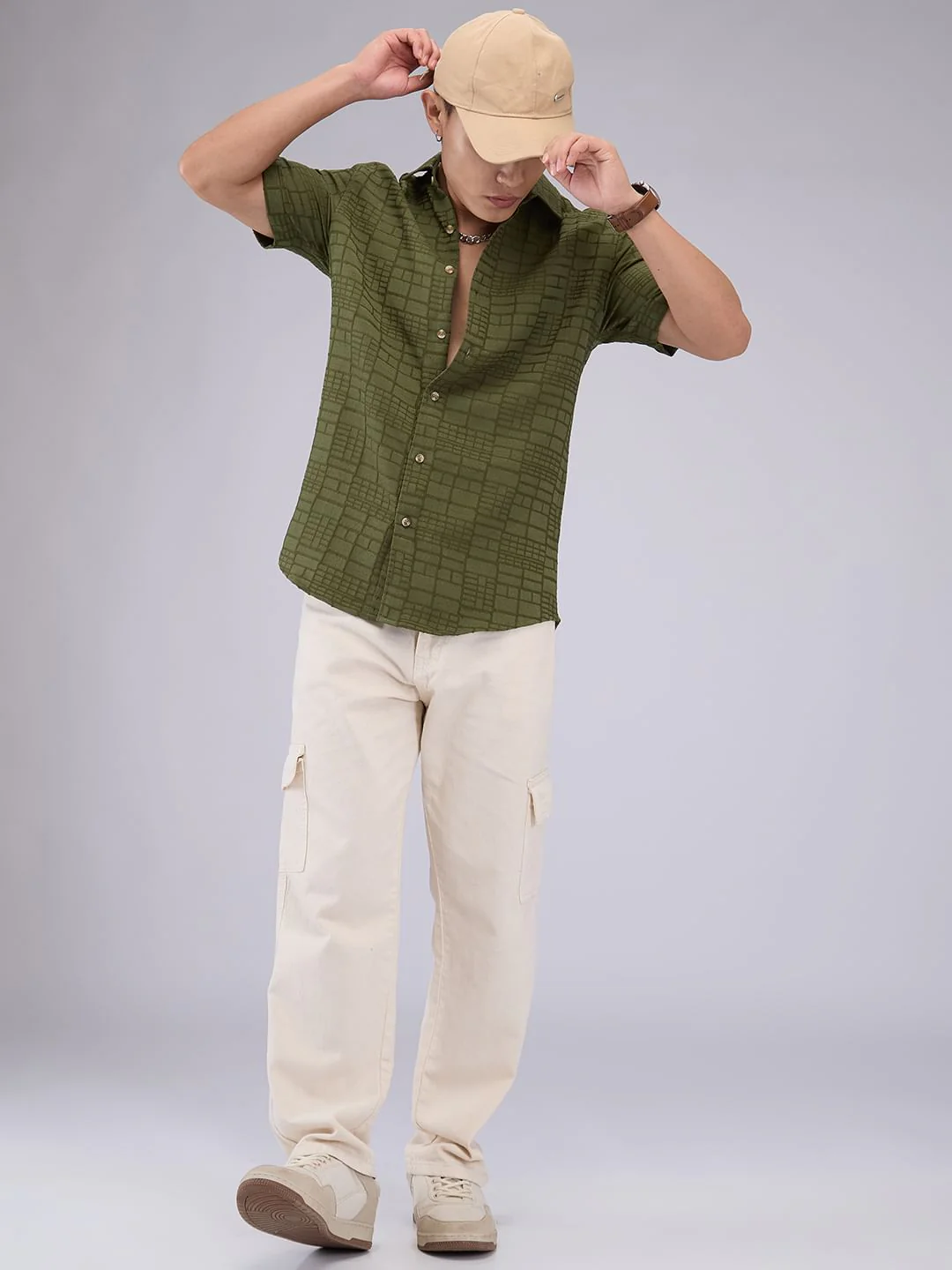 Olive Bold Square Textured Shirt - Image 8
