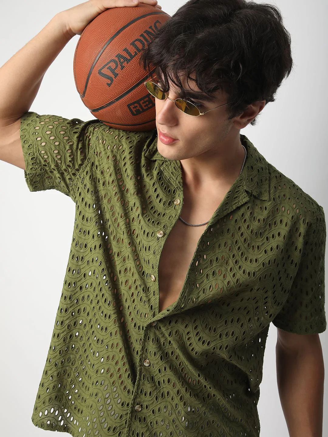Olive Curved Schiffli Oversized Shirt - Image 2