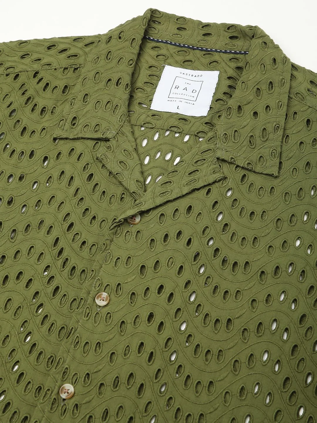 Olive Curved Schiffli Oversized Shirt - Image 3