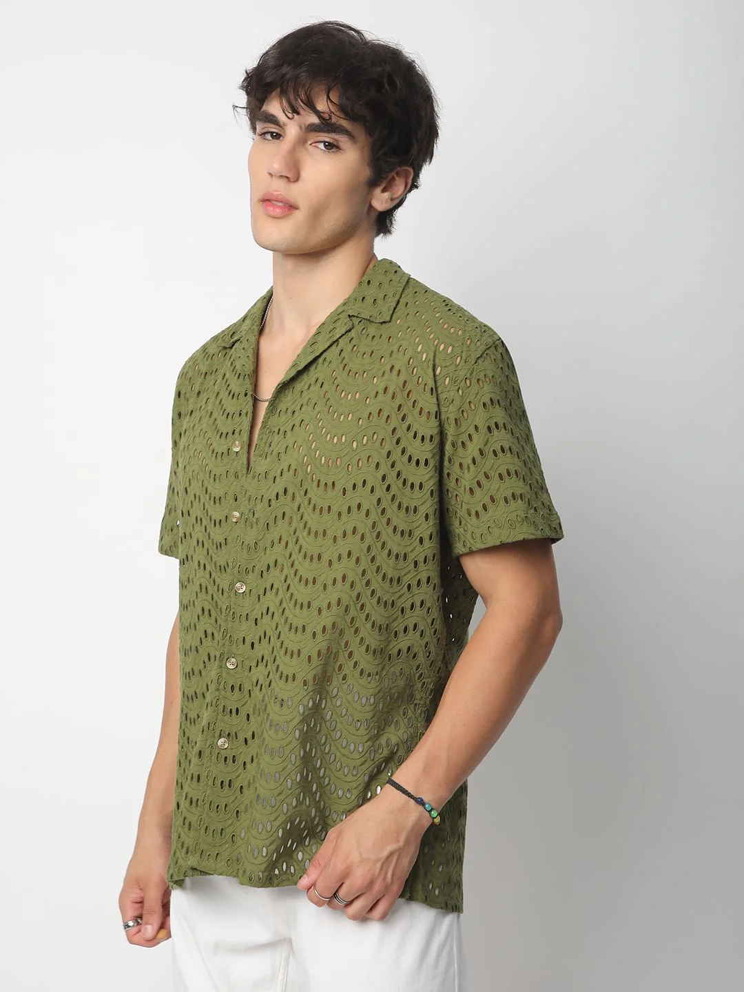 Olive Curved Schiffli Oversized Shirt - Image 6