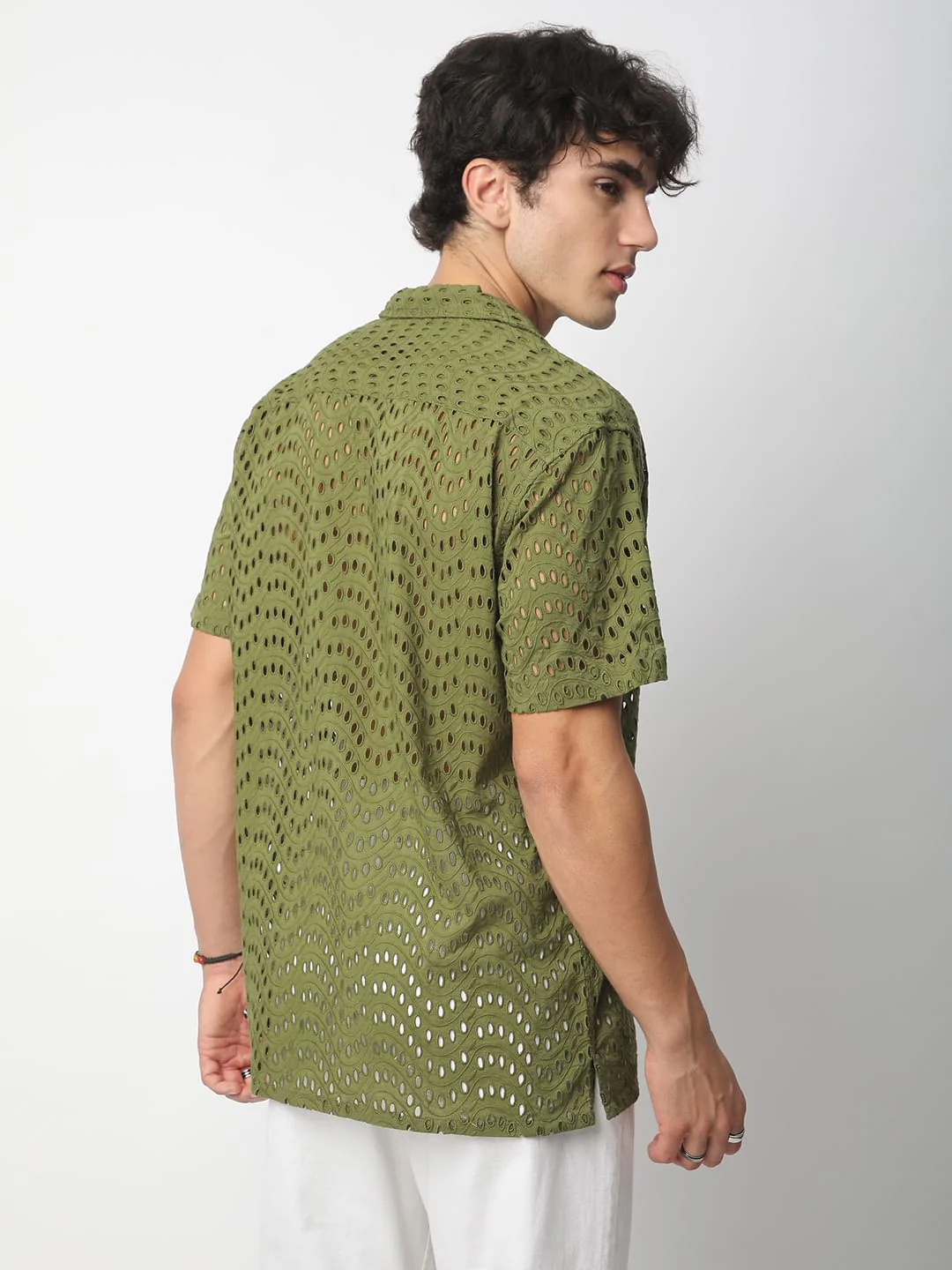 Olive Curved Schiffli Oversized Shirt - Image 7