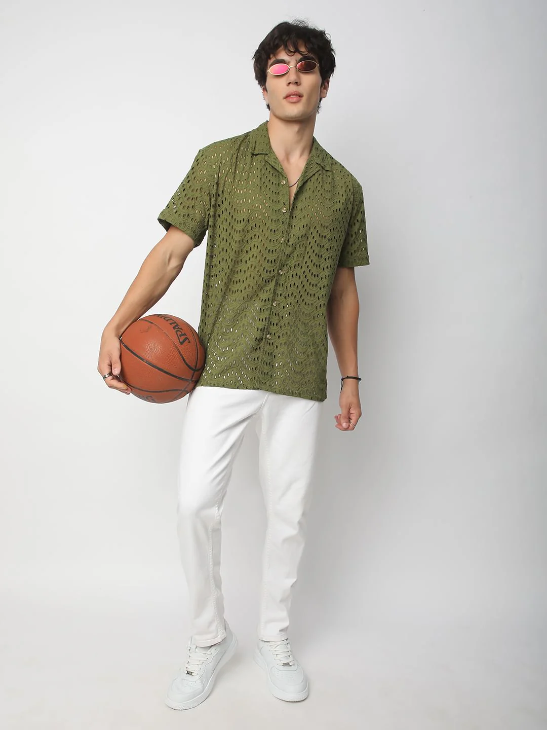 Olive Curved Schiffli Oversized Shirt - Image 8