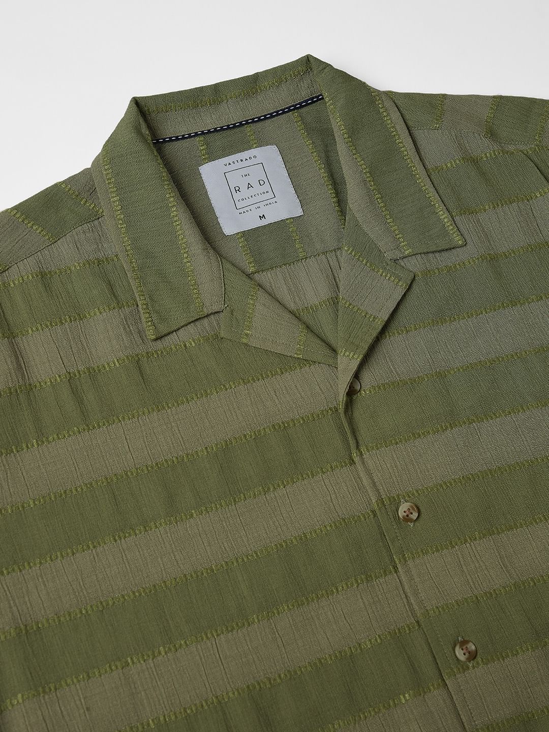 Olive Dobby Striped Notch Collar Oversized Shirt - Image 3