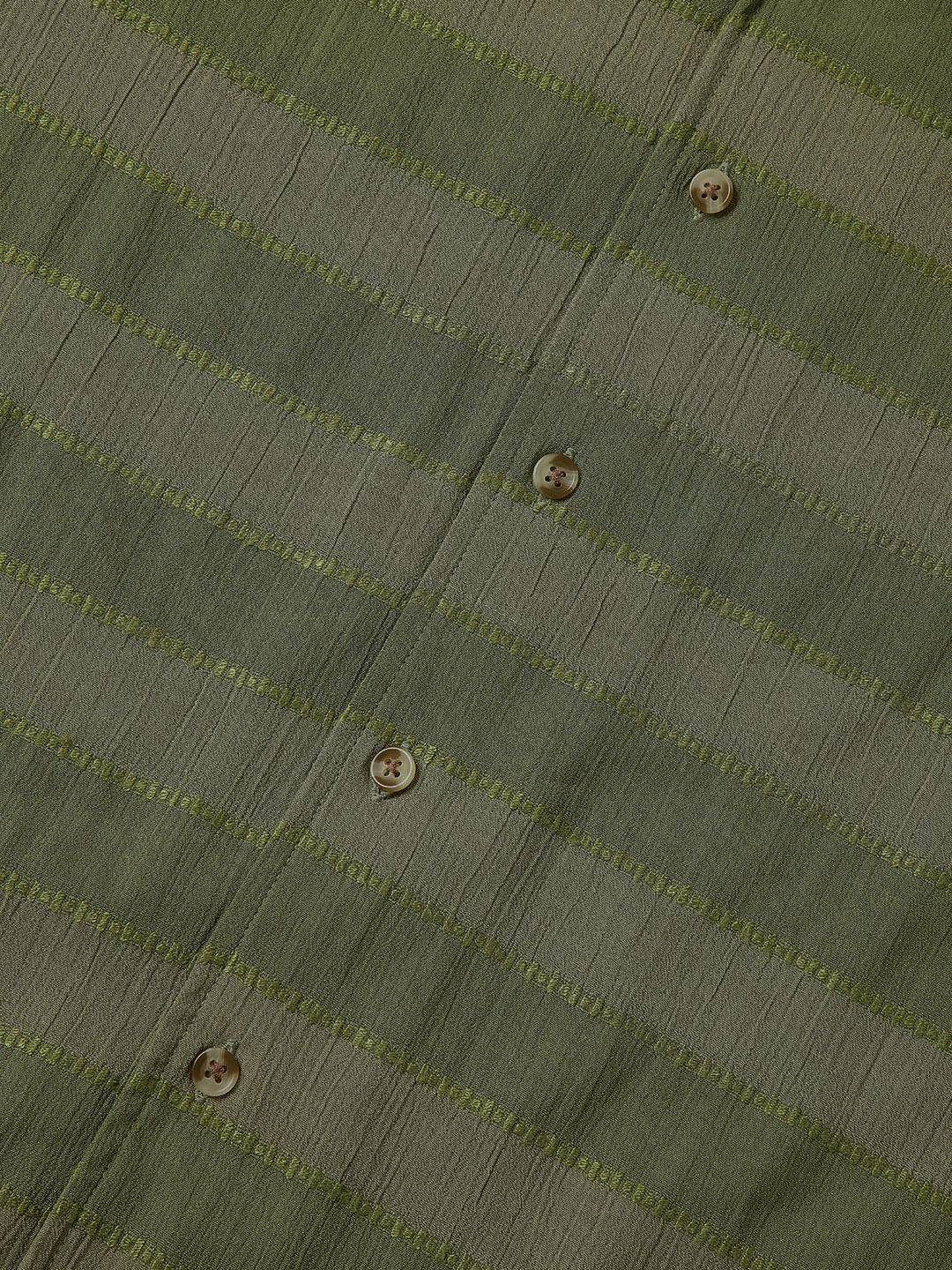 Olive Dobby Striped Notch Collar Oversized Shirt - Image 9