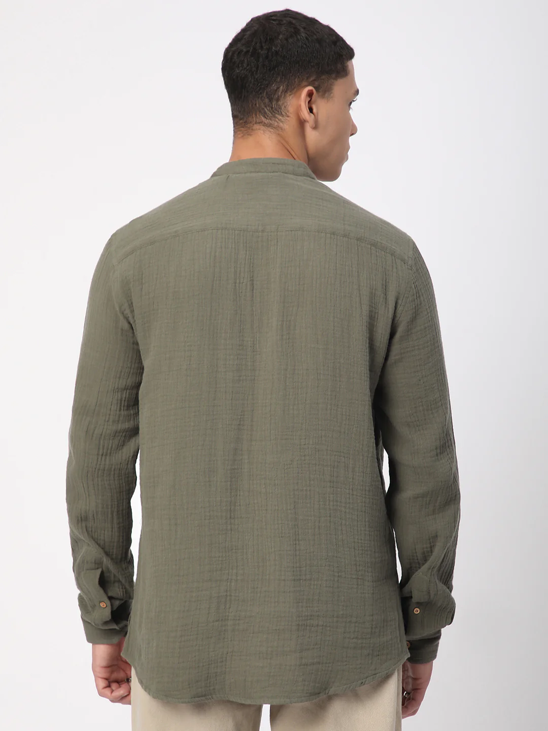 Olive Double Cloth Crinkled Kurta - Image 6