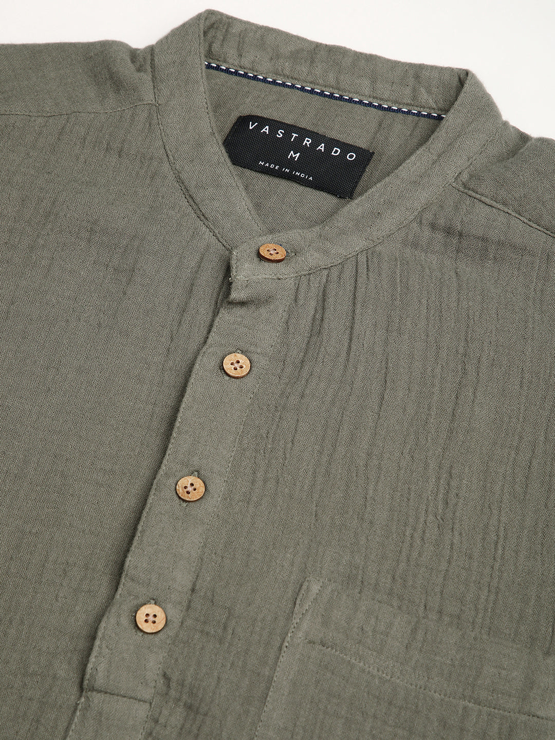 Olive Double Cloth Crinkled Kurta - Image 8