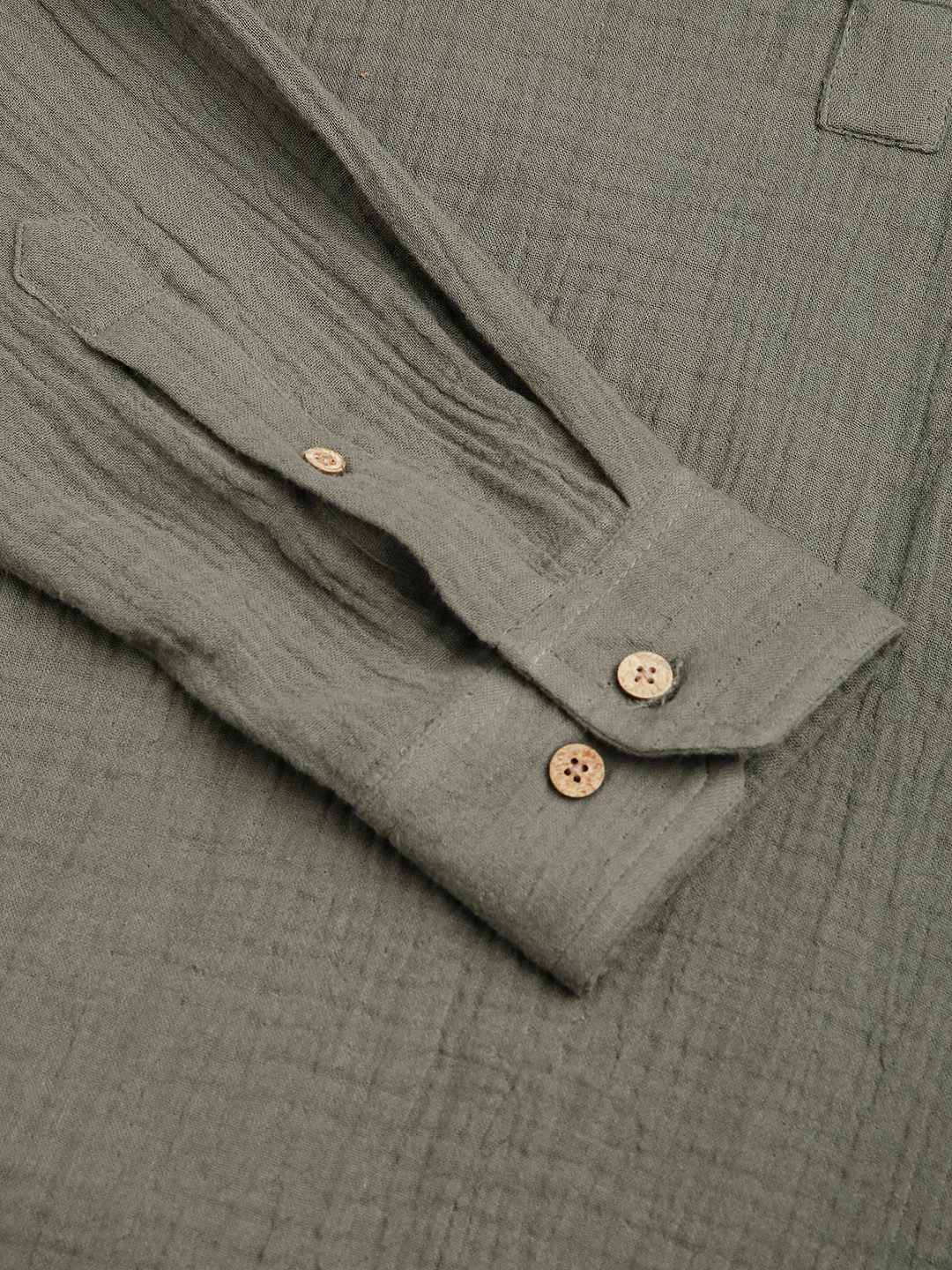 Olive Double Cloth Crinkled Kurta - Image 9