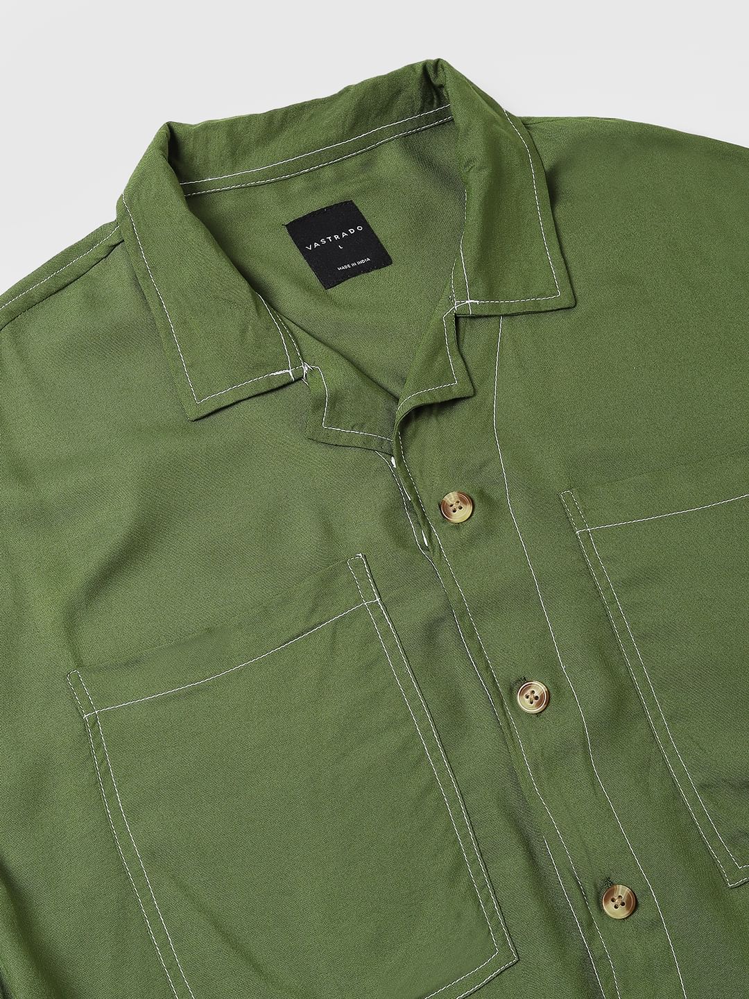 Olive Double Pocket Oversized Cropped Shirt - Image 8