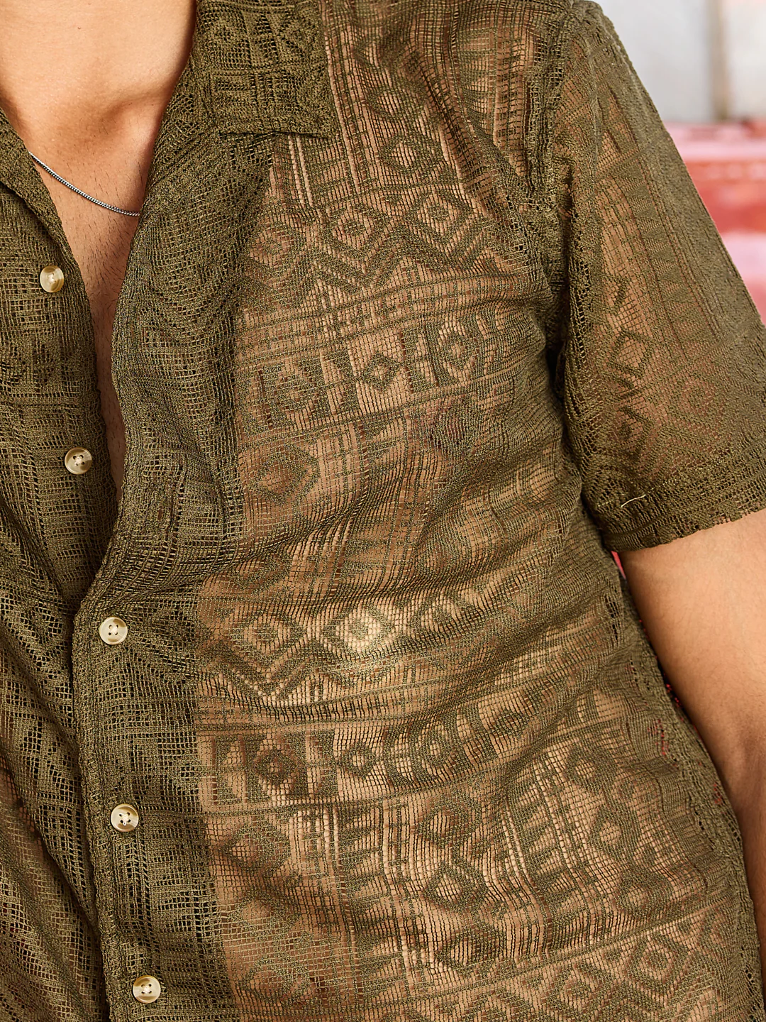 Olive Finesse Crochet Oversized Shirt - Image 6