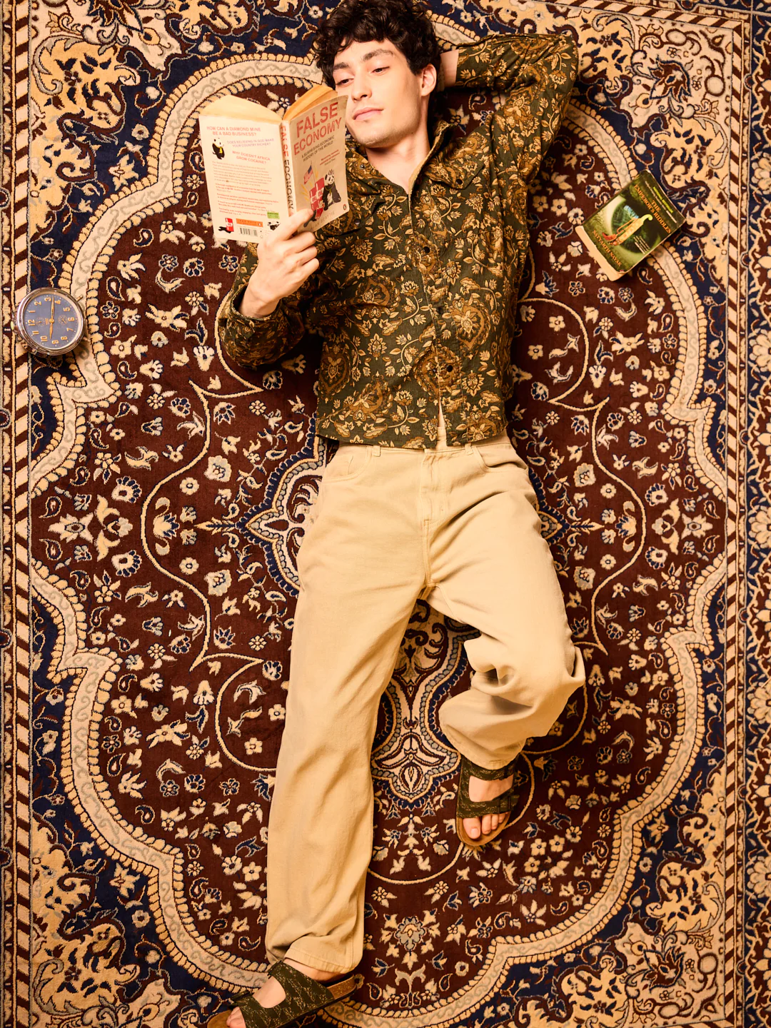Olive Floral Paisley Printed Double Pocket Corduroy Shirt - Image 7