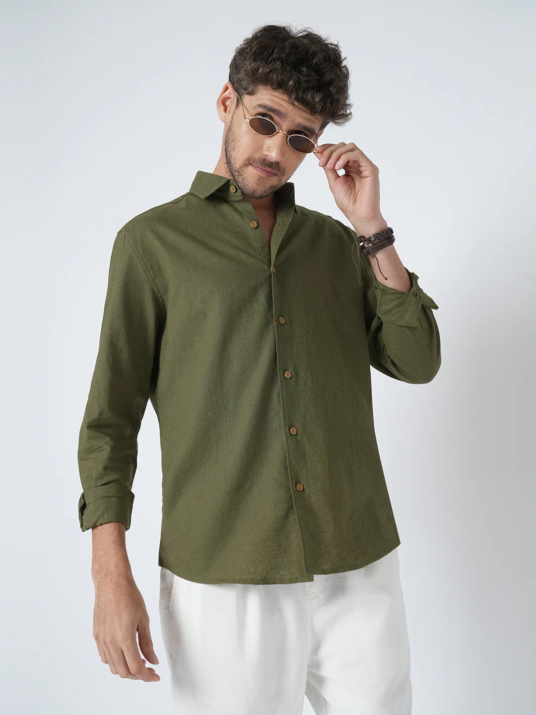 Olive Forest Haze Pure Linen Shirt - Image 4