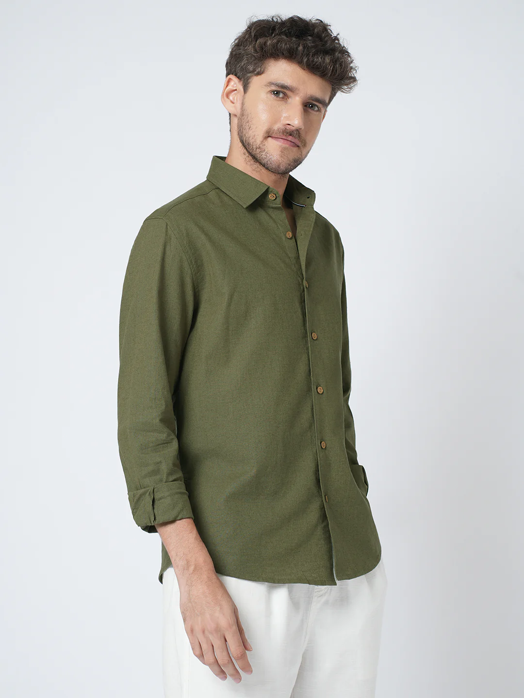 Olive Forest Haze Pure Linen Shirt - Image 6