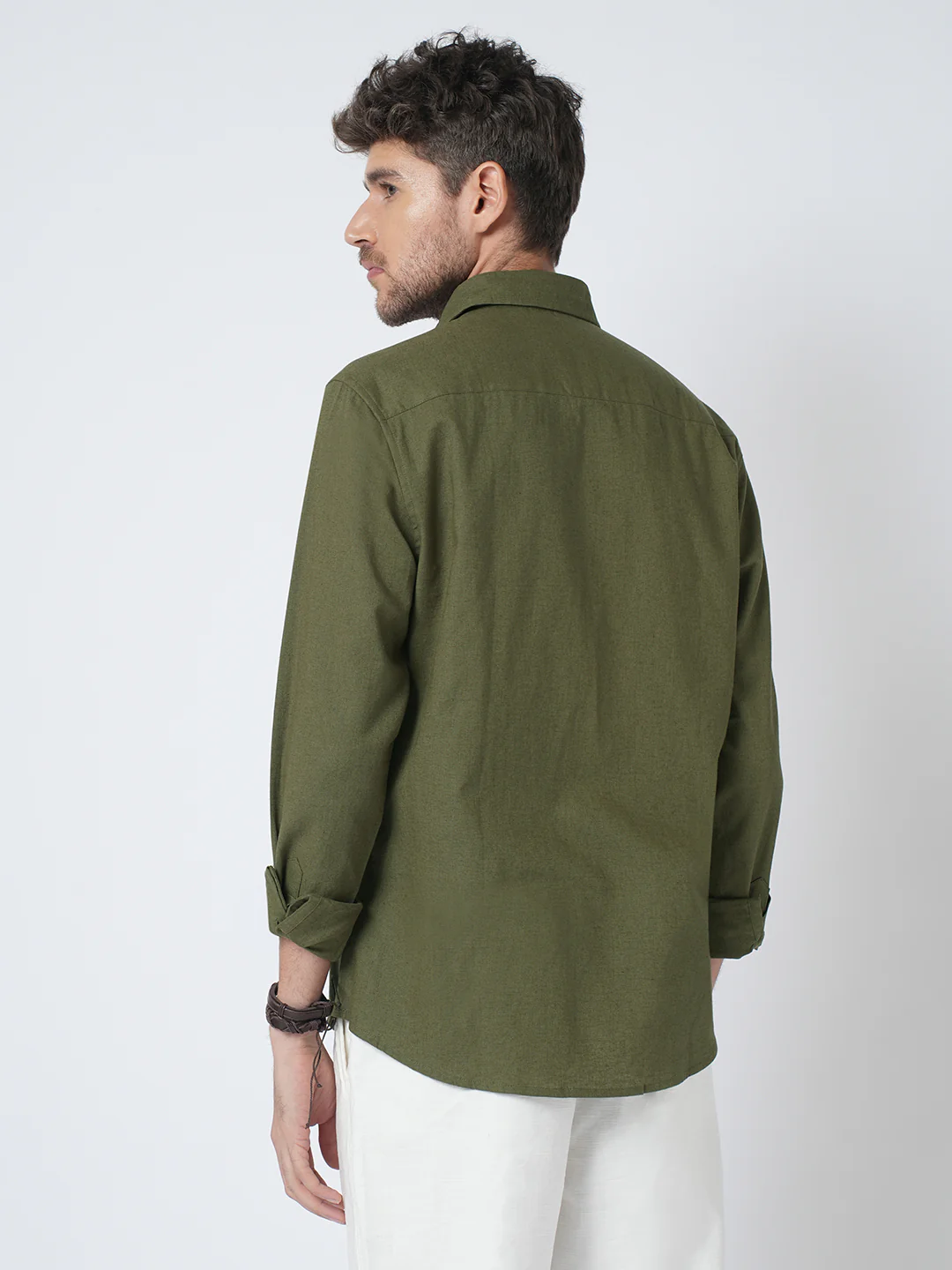 Olive Forest Haze Pure Linen Shirt - Image 7