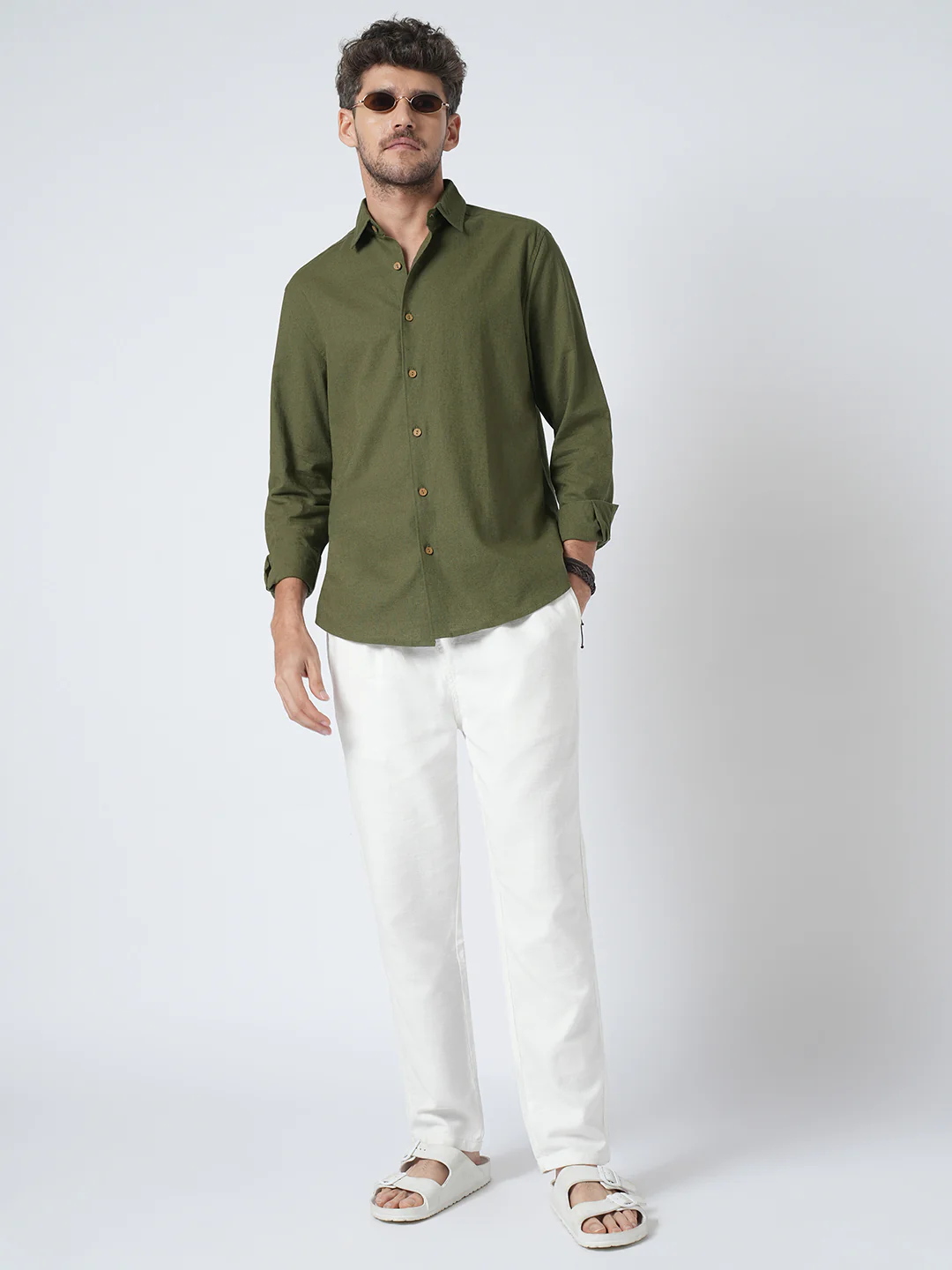 Olive Forest Haze Pure Linen Shirt - Image 8