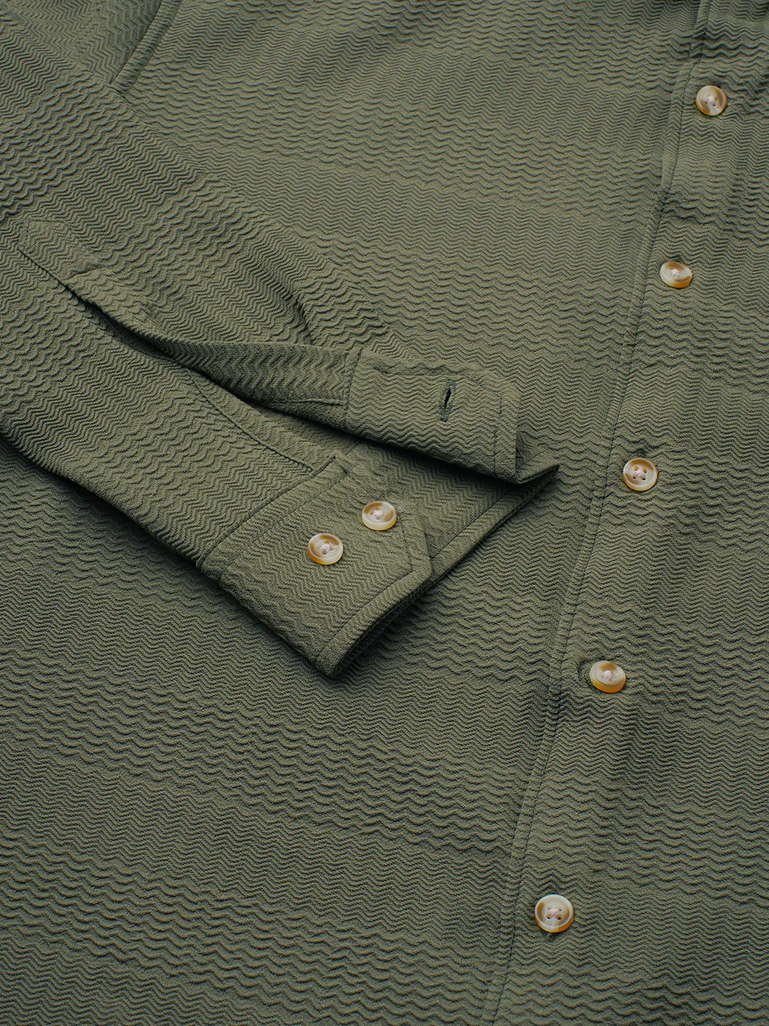 Olive Green Terrain Ripple Detail Textured Shirt - Image 3