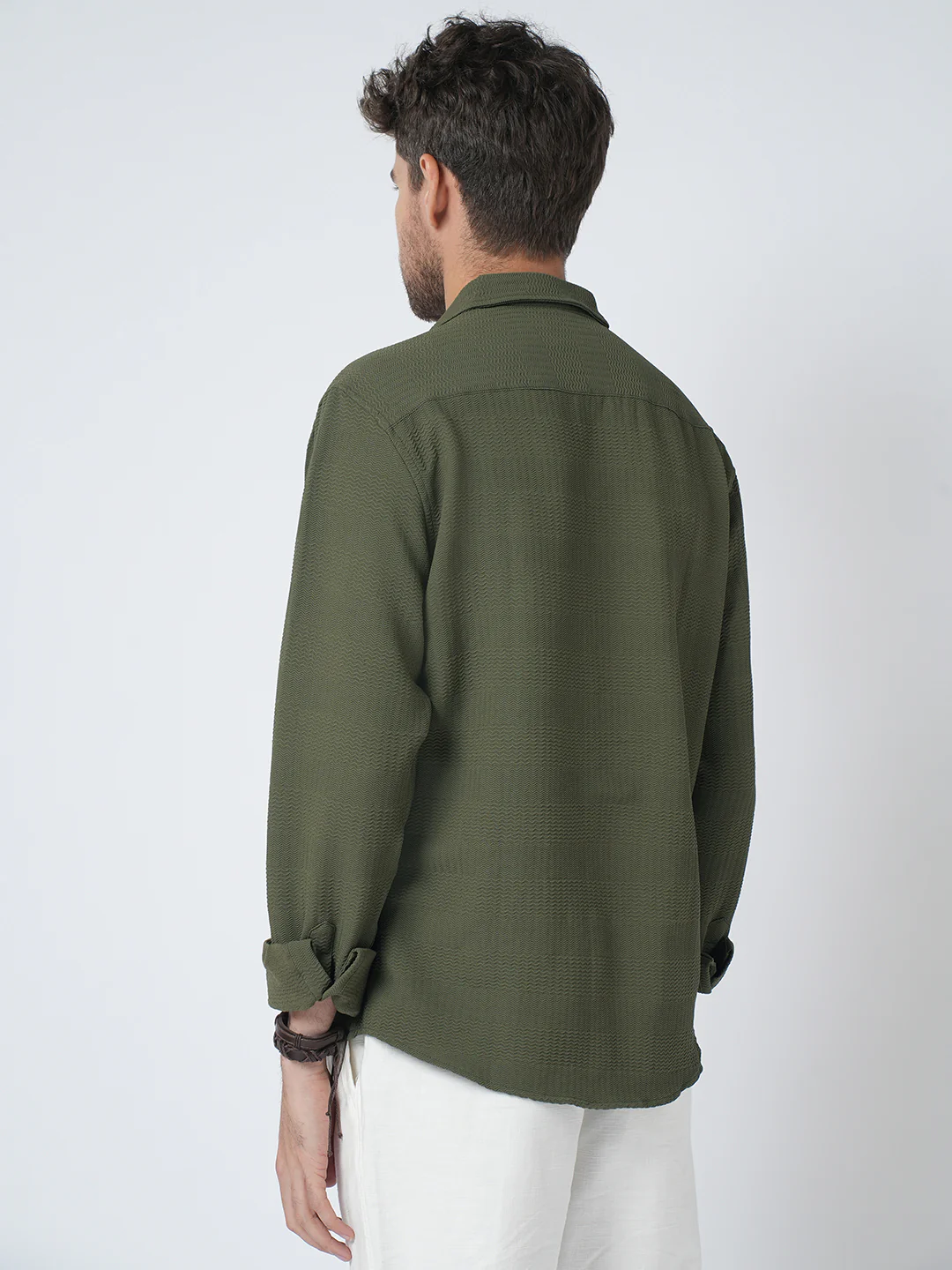Olive Green Terrain Ripple Detail Textured Shirt - Image 6