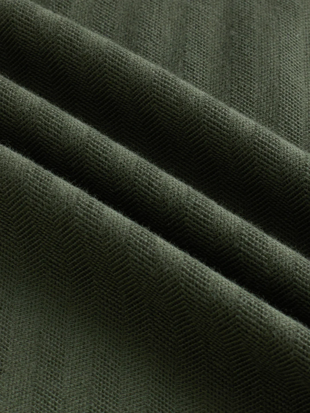 Olive Herringbone Textured Knitted Shirt - Image 9