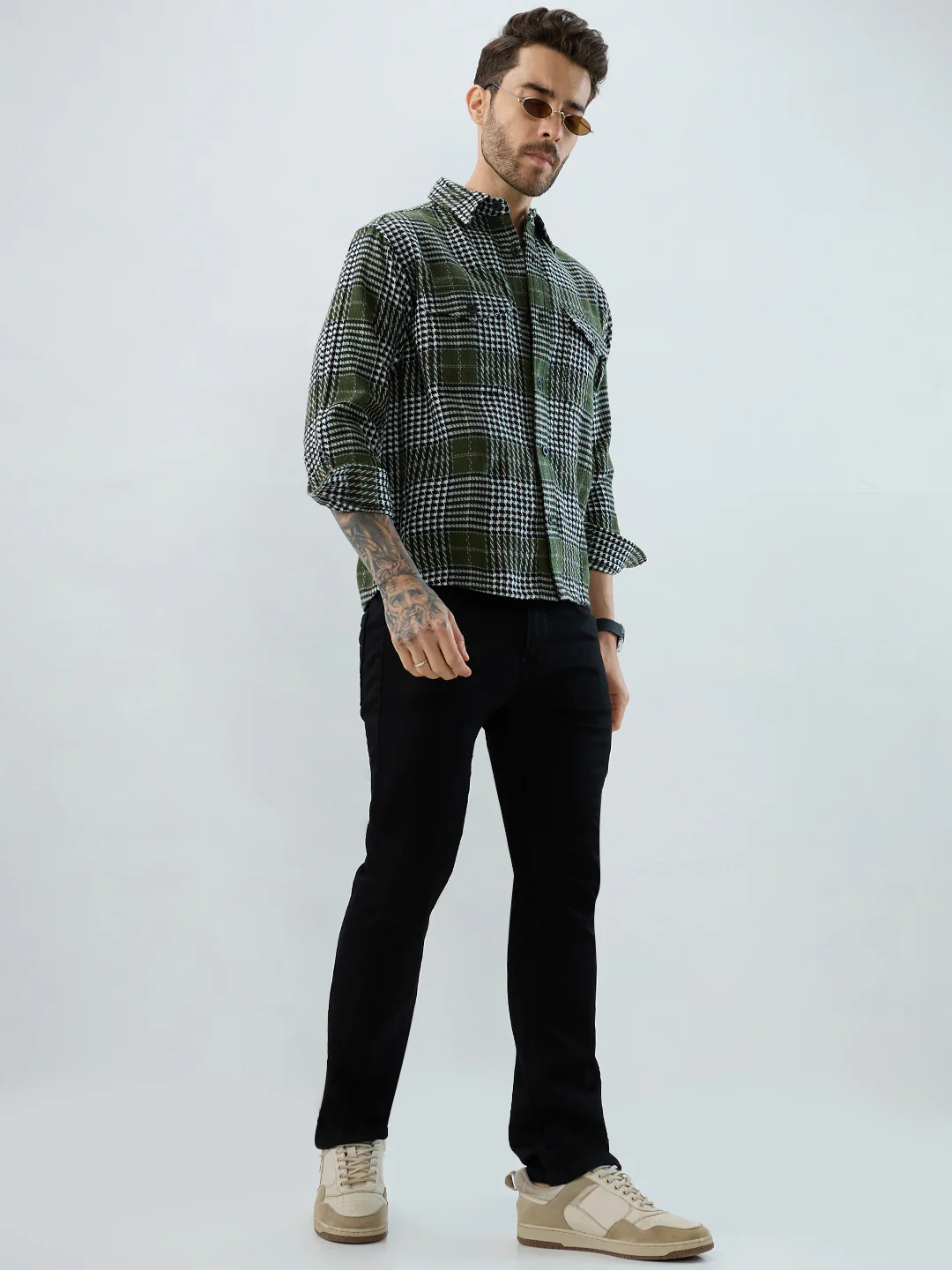 Olive Houndstooth Checkmate Twin Pocket Flannel Shirt - Image 7