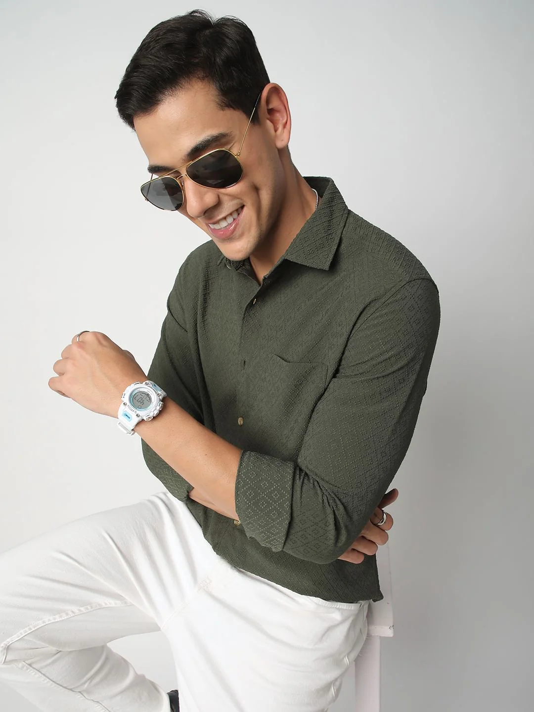 Olive Jacquard Shirt - Image 2