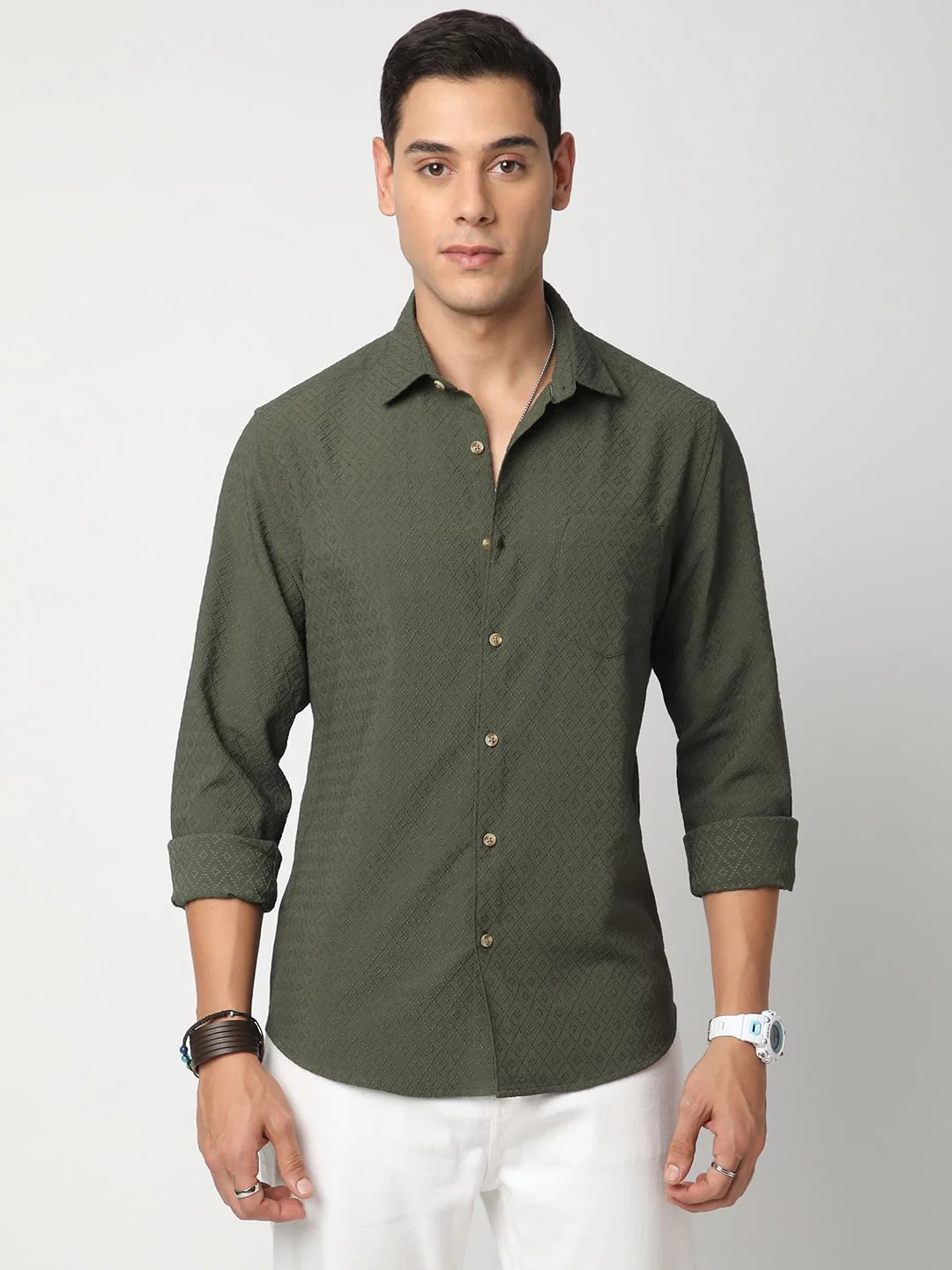 Olive Jacquard Shirt - Image 4