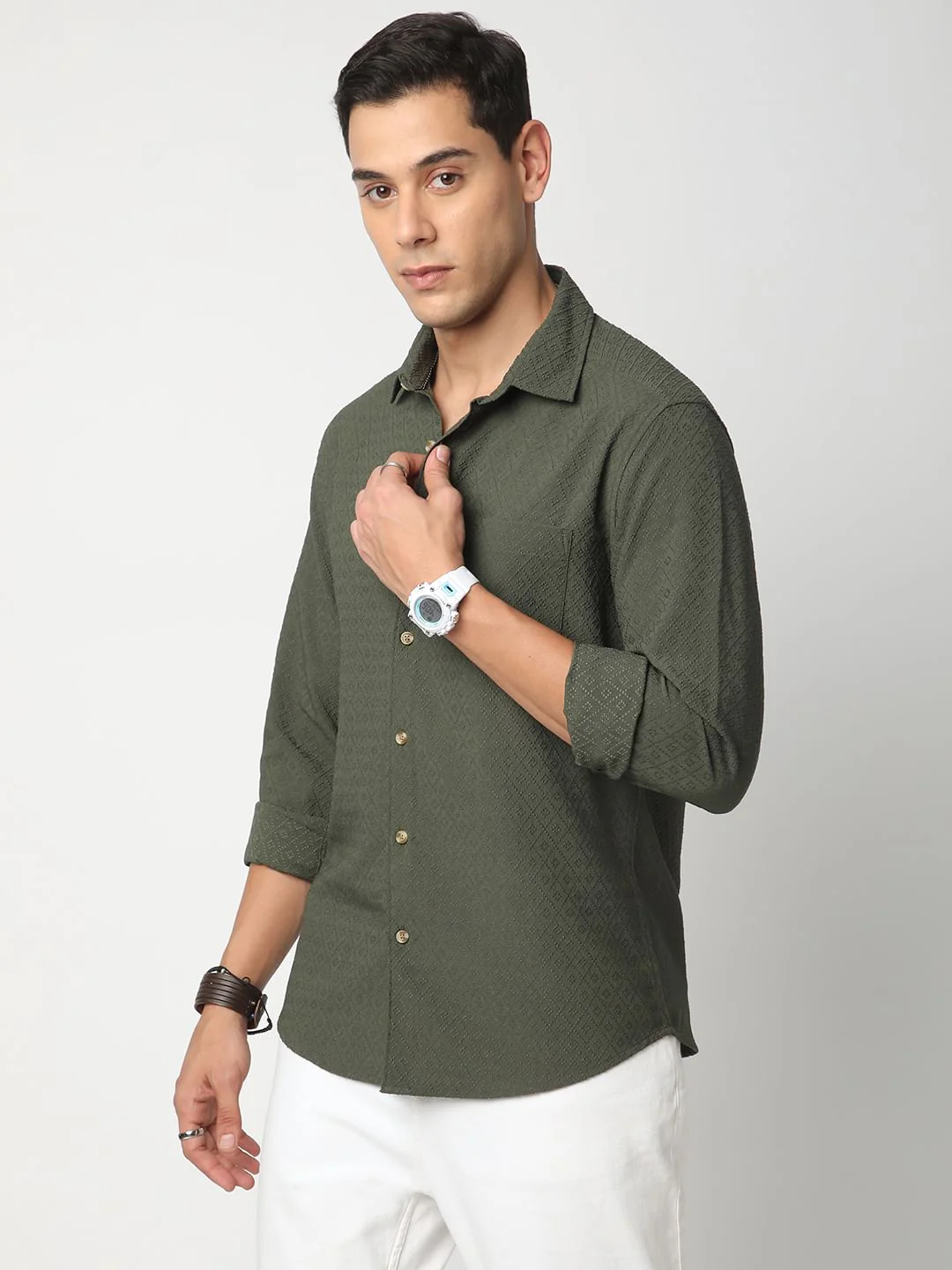 Olive Jacquard Shirt - Image 5