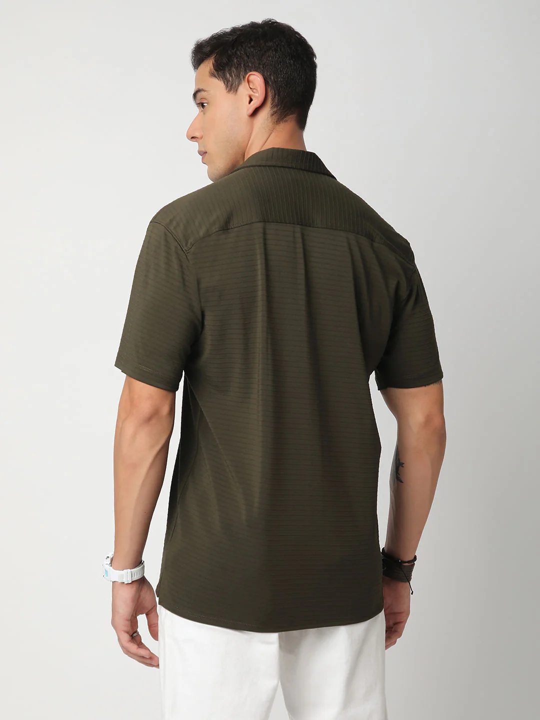 Olive Line Textured Knitted Shirt - Image 6