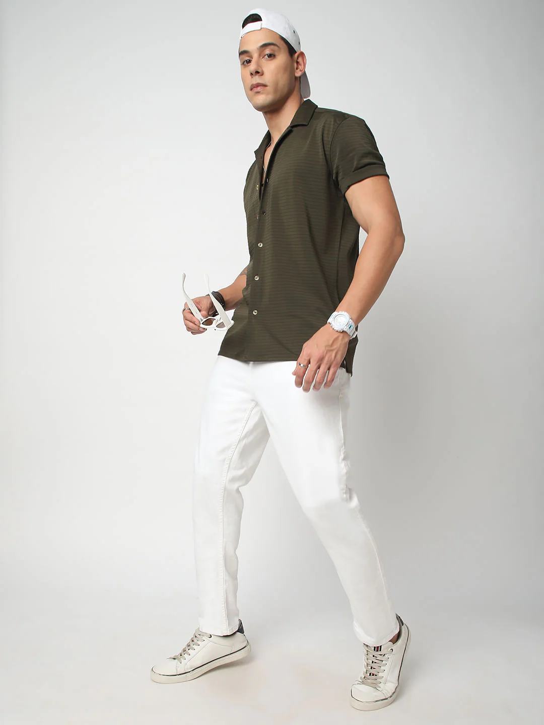 Olive Line Textured Knitted Shirt - Image 7
