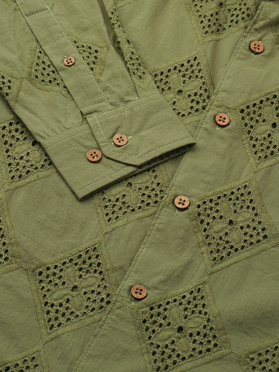 Olive Lozenge Schiffli Shirt - Image 3