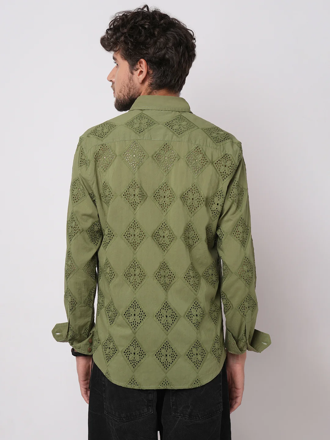 Olive Lozenge Schiffli Shirt - Image 6