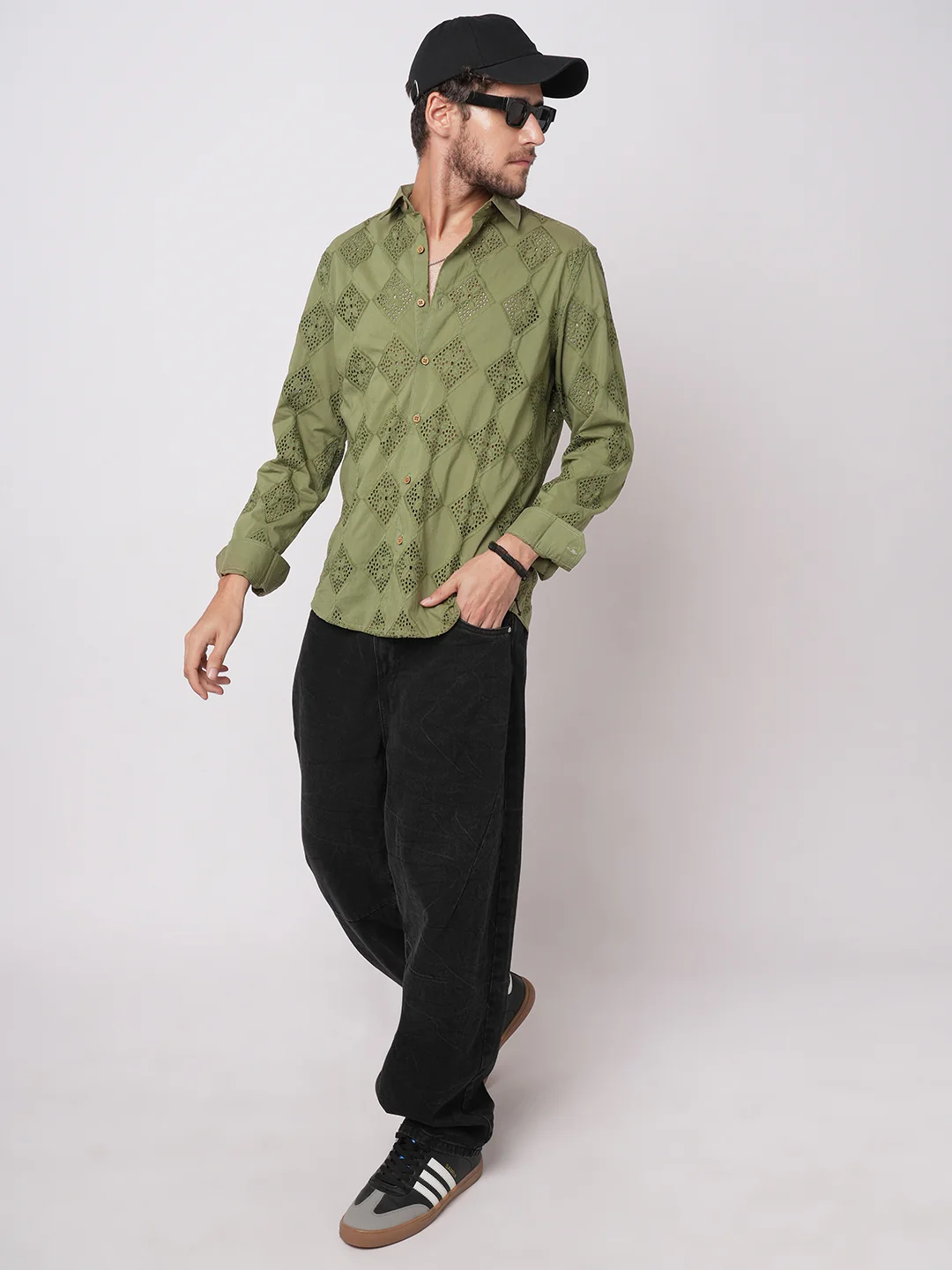 Olive Lozenge Schiffli Shirt - Image 7