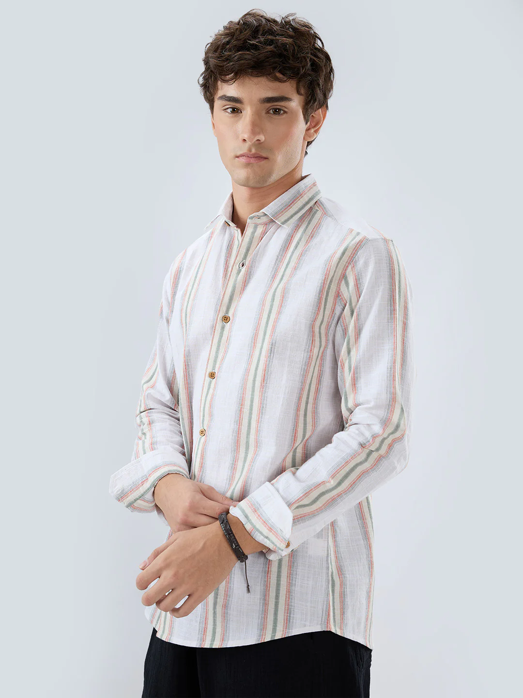 Olive Multi Striped Slub Textured Shirt - Image 6