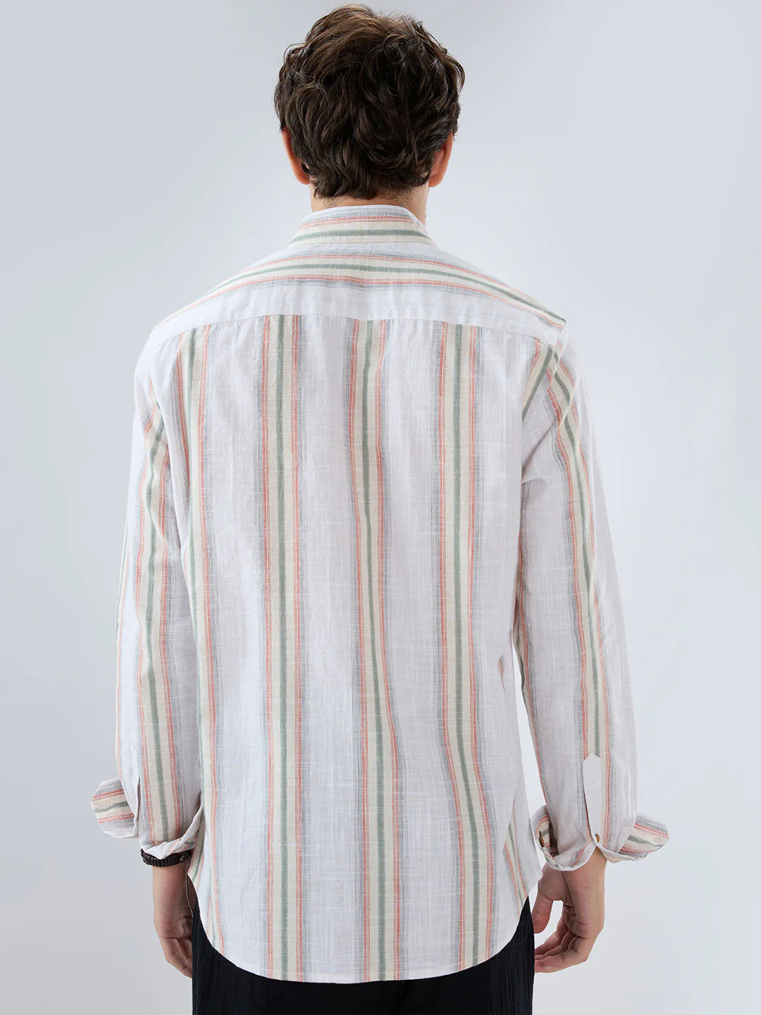 Olive Multi Striped Slub Textured Shirt - Image 7