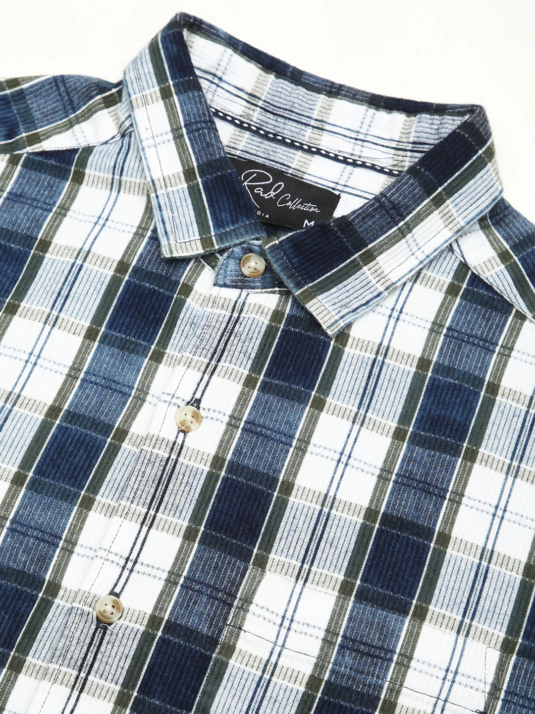 Denim Olive & Navy Plaid Checks Shirt - Image 3