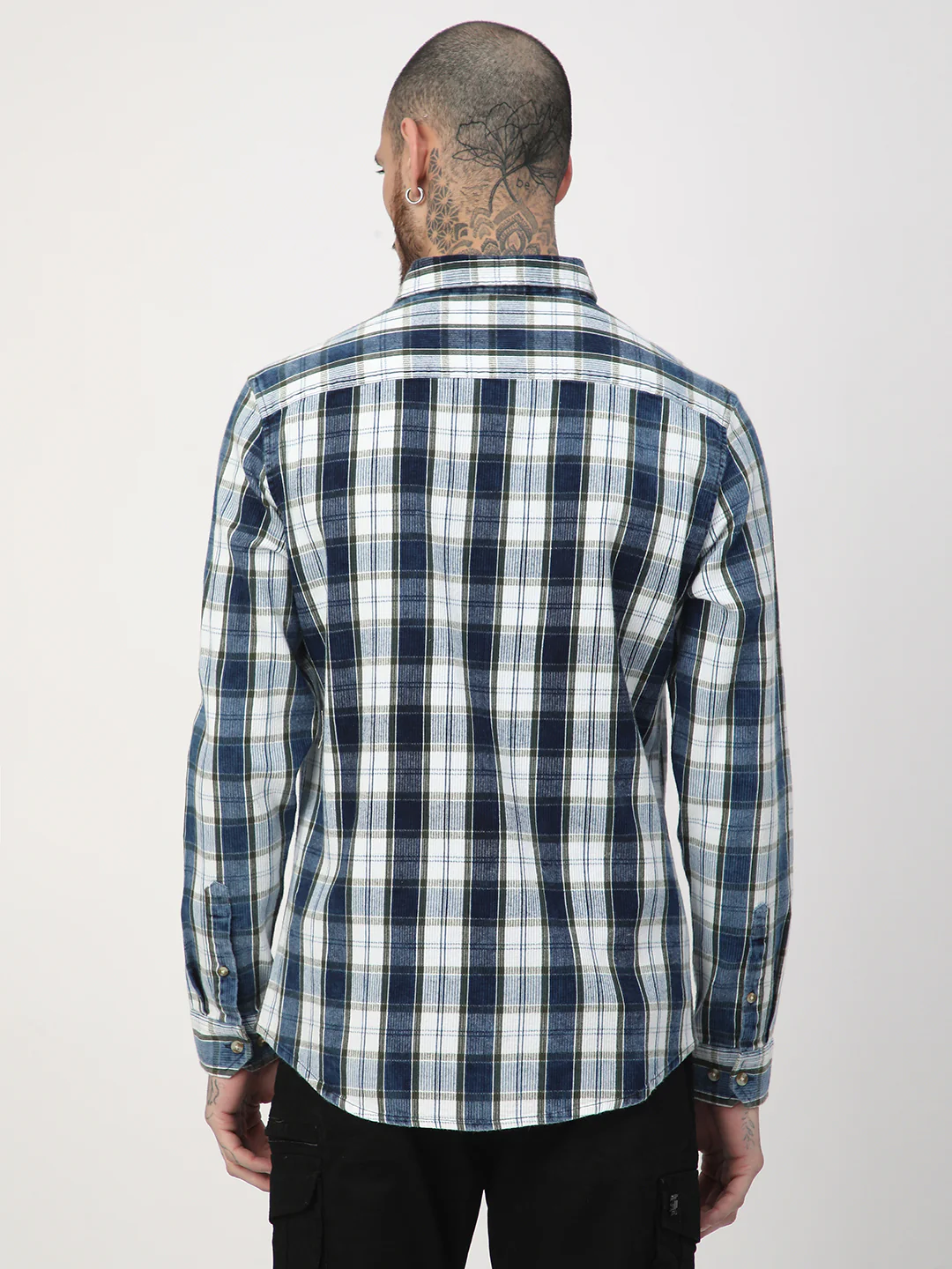 Denim Olive & Navy Plaid Checks Shirt - Image 7
