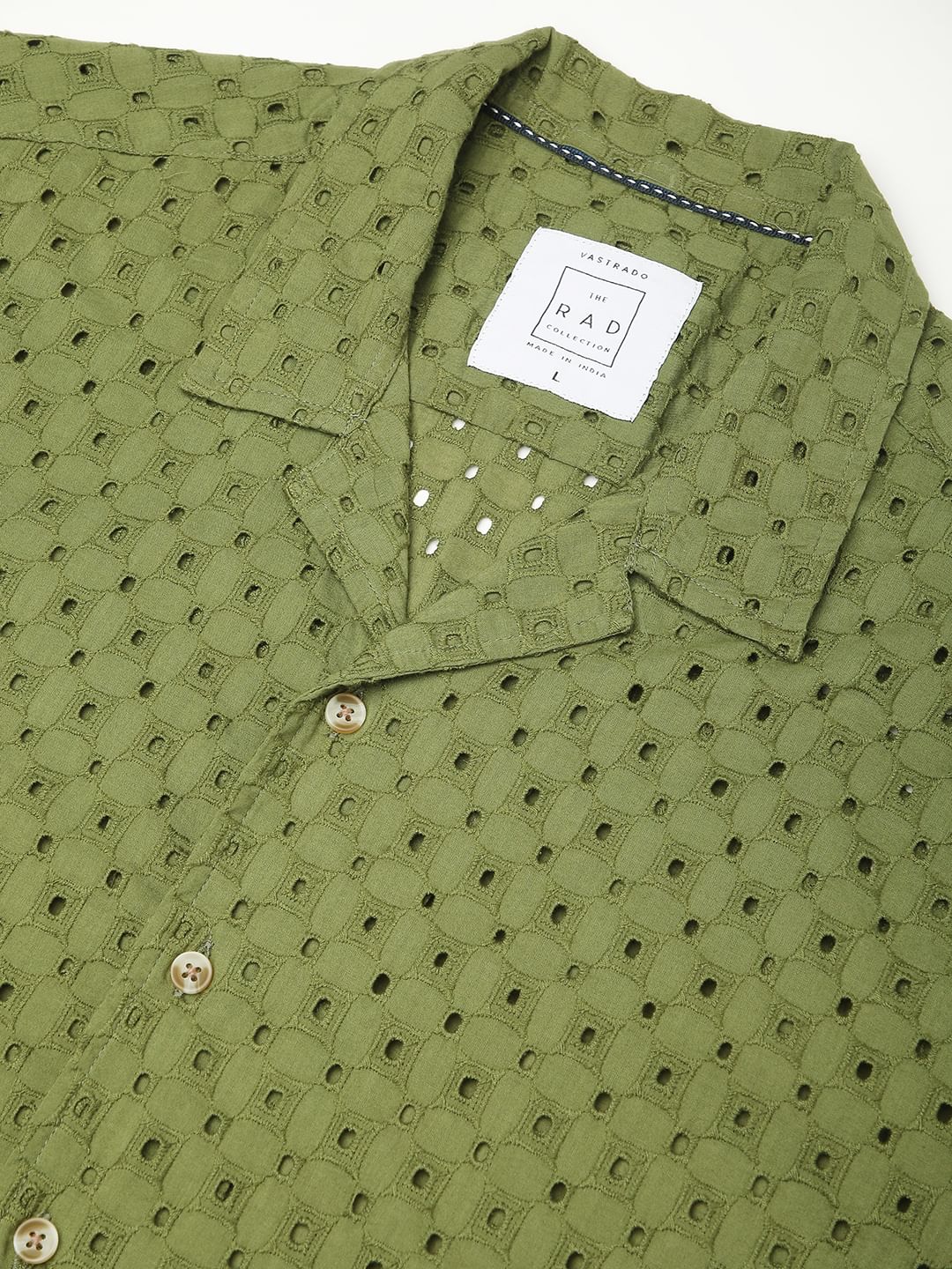 Olive Squarish Schiffli Oversized Shirt - Image 3