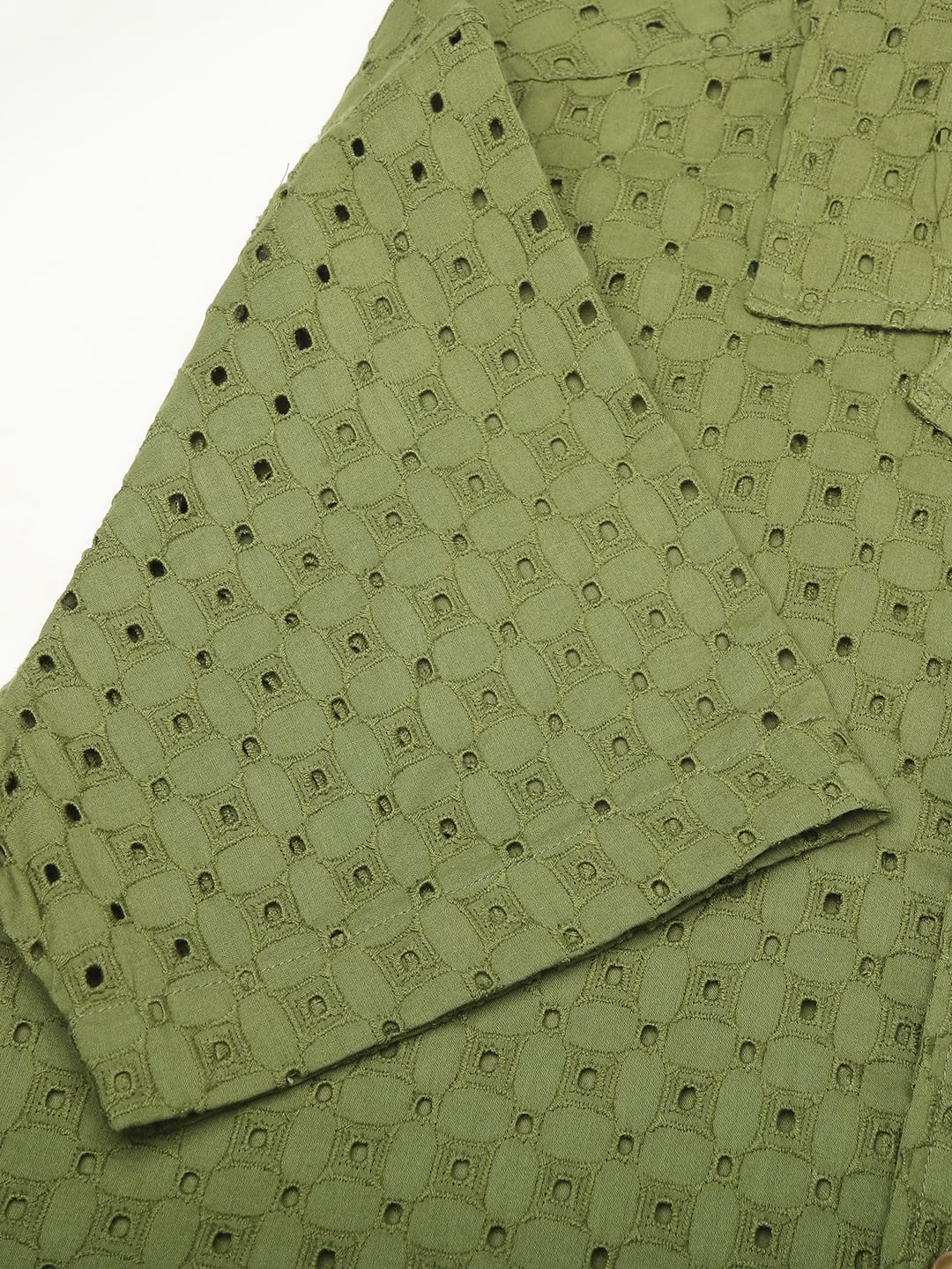 Olive Squarish Schiffli Oversized Shirt - Image 8