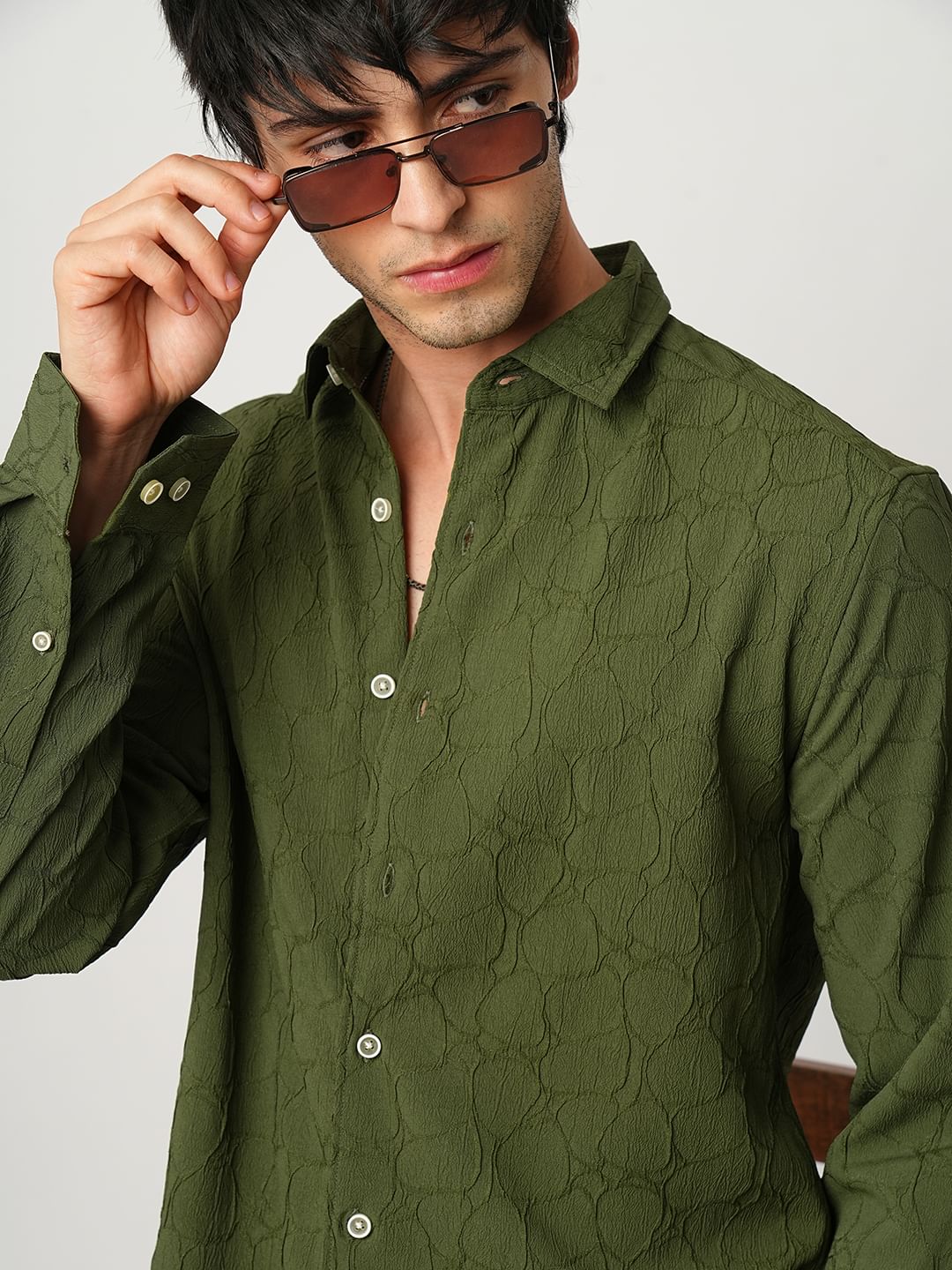 Olive Stone Textured Shirt - Image 2