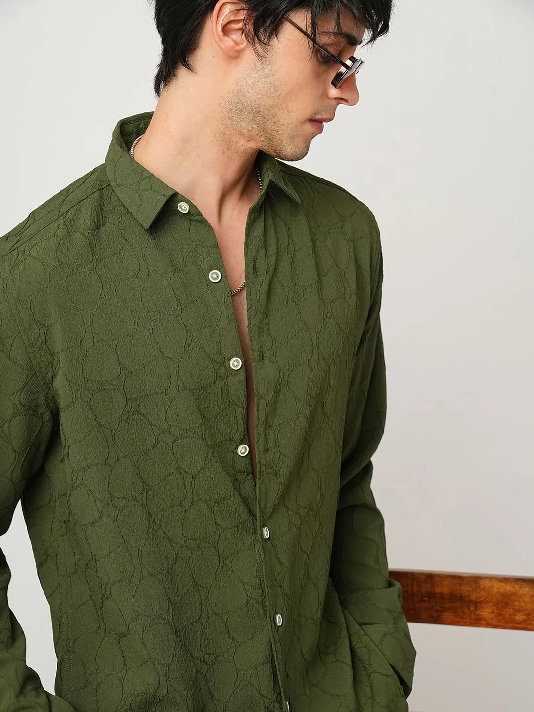 Olive Stone Textured Shirt - Image 4